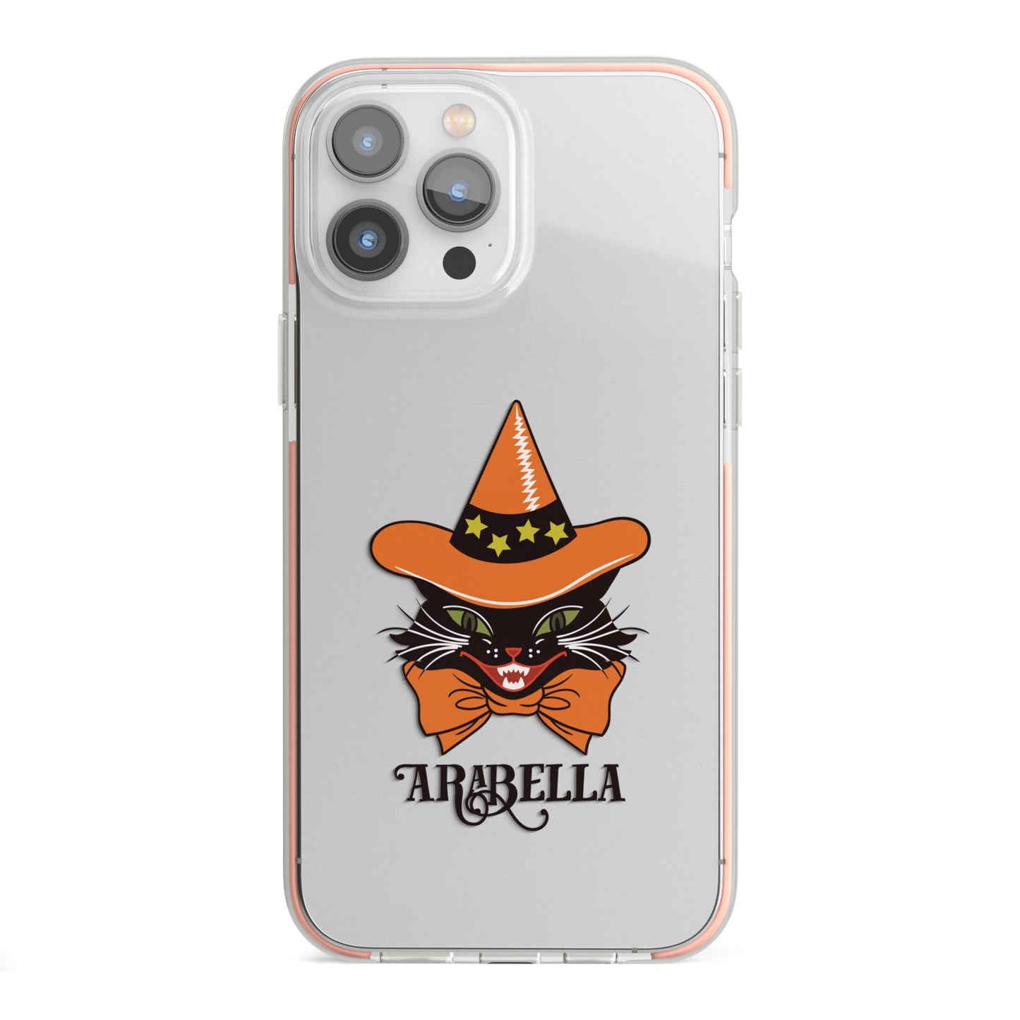 Personalised Halloween Hat Cat iPhone 13 Pro Max TPU Impact Case with Pink Edges