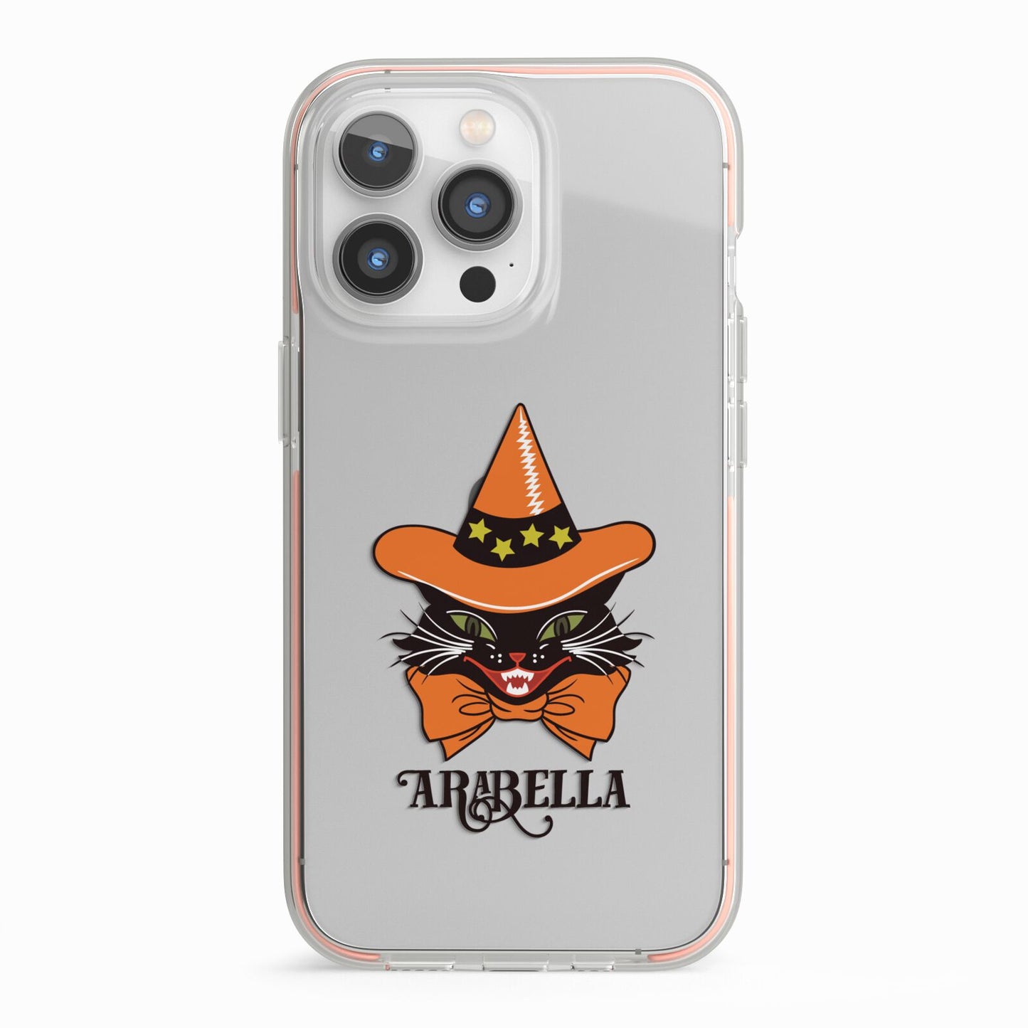 Personalised Halloween Hat Cat iPhone 13 Pro TPU Impact Case with Pink Edges