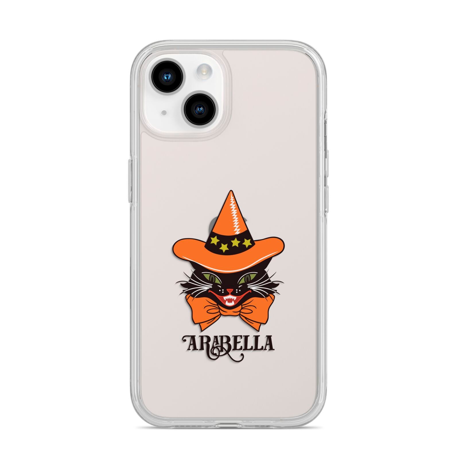 Personalised Halloween Hat Cat iPhone 14 Clear Tough Case Starlight