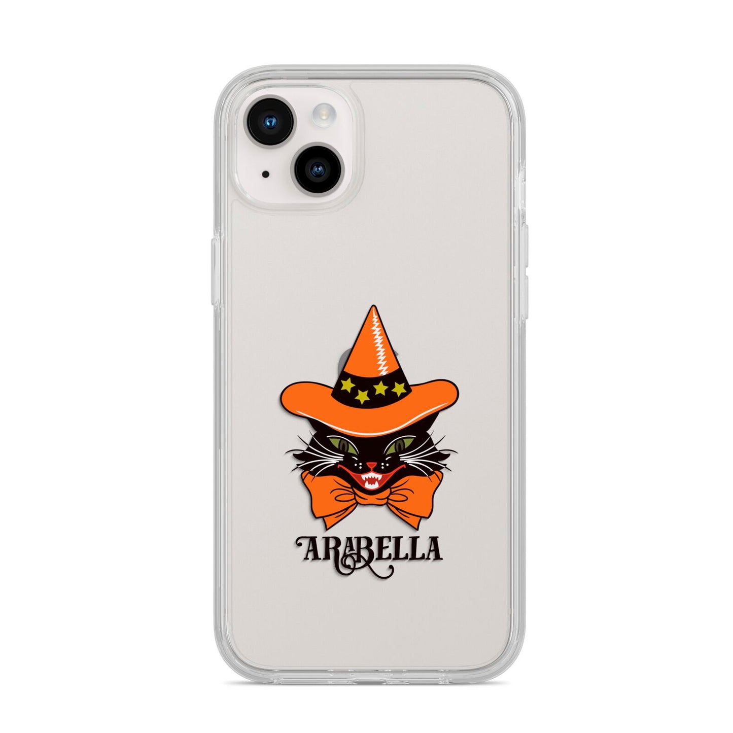 Personalised Halloween Hat Cat iPhone 14 Plus Clear Tough Case Starlight