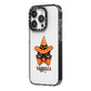 Personalised Halloween Hat Cat iPhone 14 Pro Black Impact Case Side Angle on Silver phone