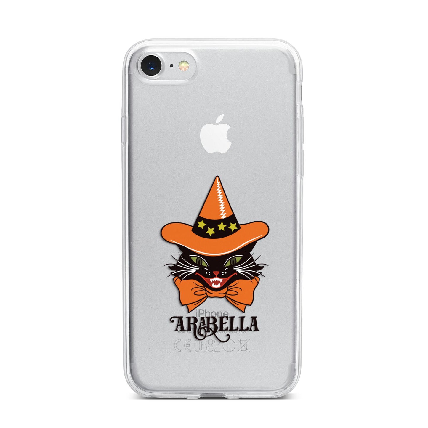Personalised Halloween Hat Cat iPhone 7 Bumper Case on Silver iPhone