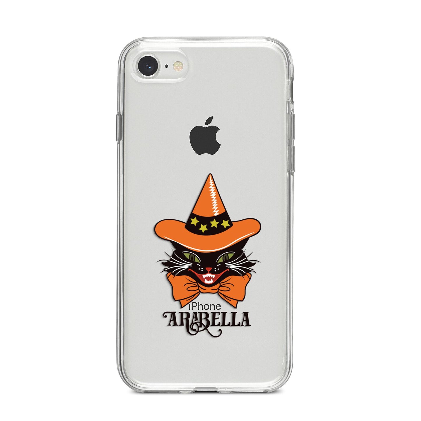 Personalised Halloween Hat Cat iPhone 8 Bumper Case on Silver iPhone