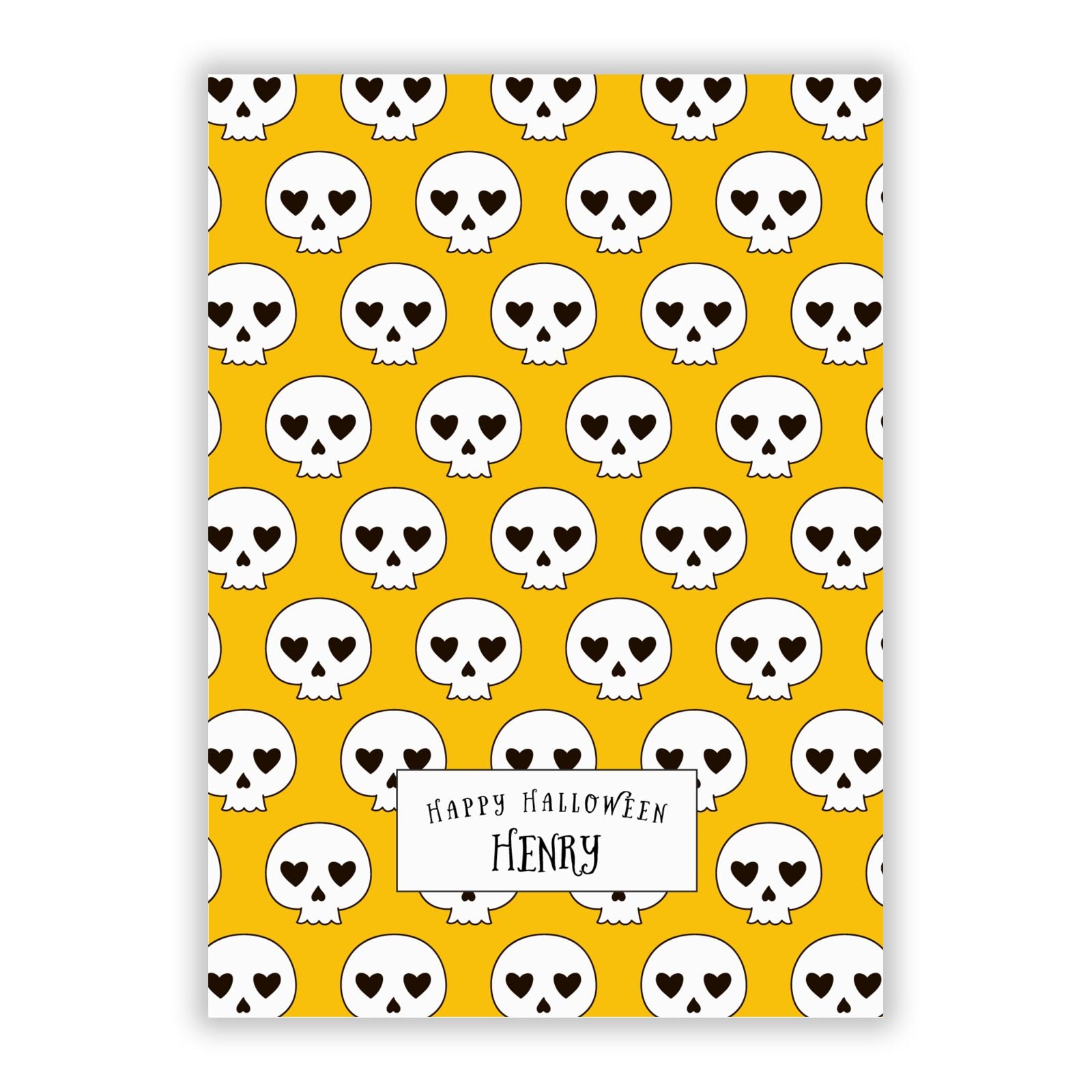 Personalised Halloween Heart Skulls A5 Flat Greetings Card
