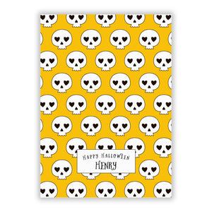 Personalised Halloween Heart Skulls Greetings Card