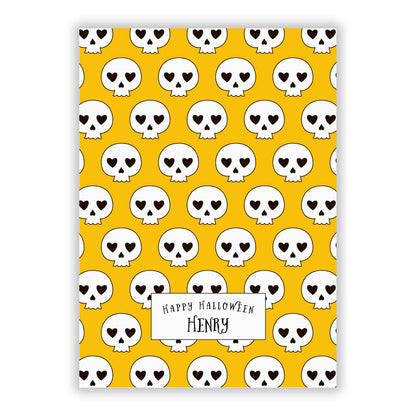 Personalised Halloween Heart Skulls A5 Flat Greetings Card