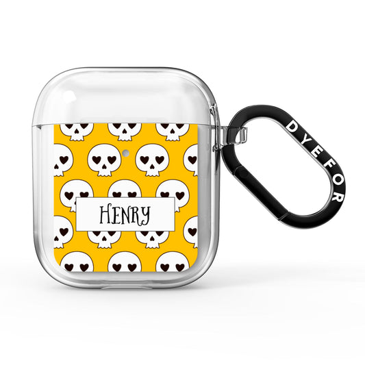 Personalised Halloween Heart Skulls AirPods Clear Case