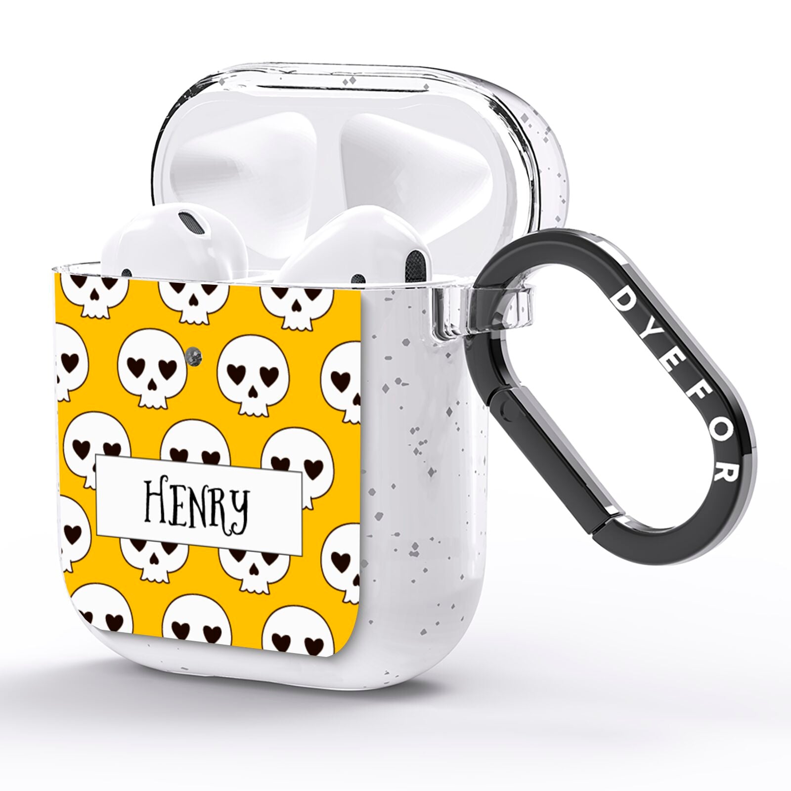 Personalised Halloween Heart Skulls AirPods Glitter Case Side Image