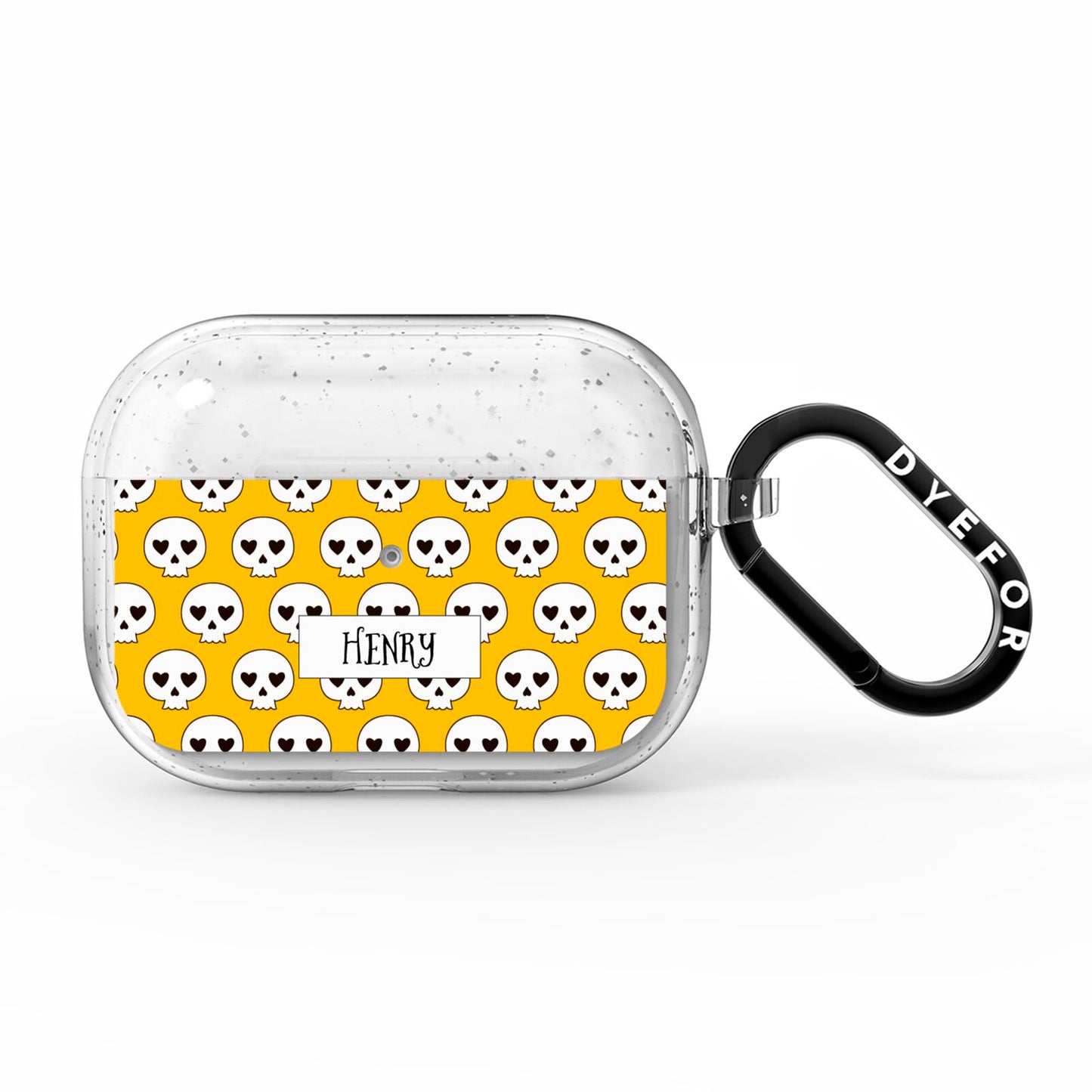 Personalised Halloween Heart Skulls AirPods Pro Glitter Case