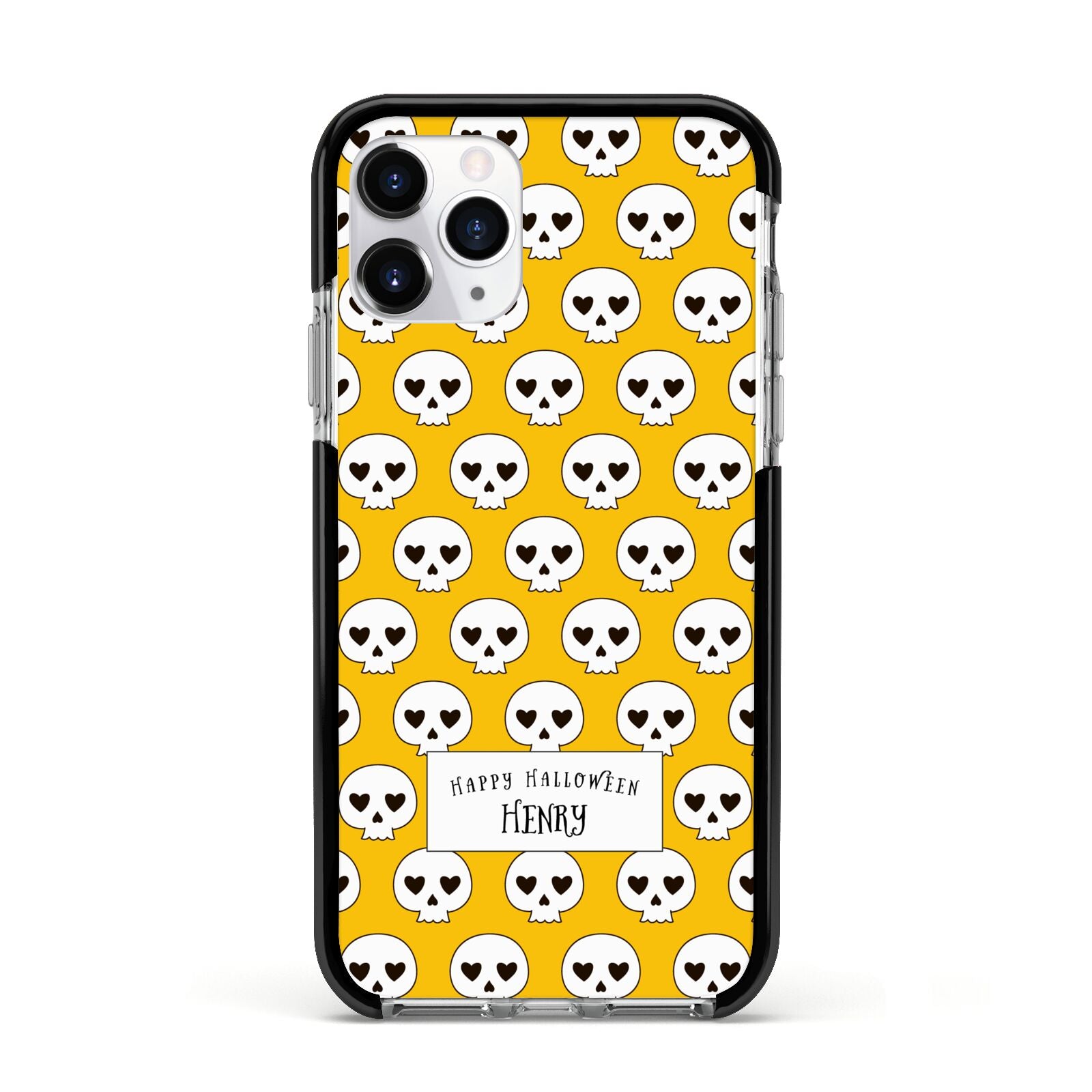 Personalised Halloween Heart Skulls Apple iPhone 11 Pro in Silver with Black Impact Case