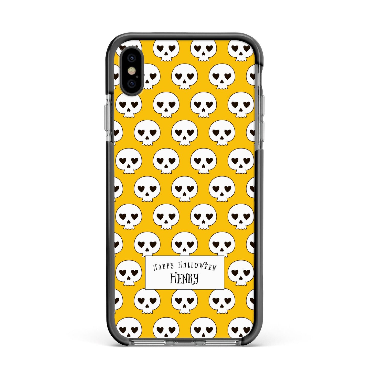 Personalised Halloween Heart Skulls Apple iPhone Xs Max Impact Case Black Edge on Black Phone
