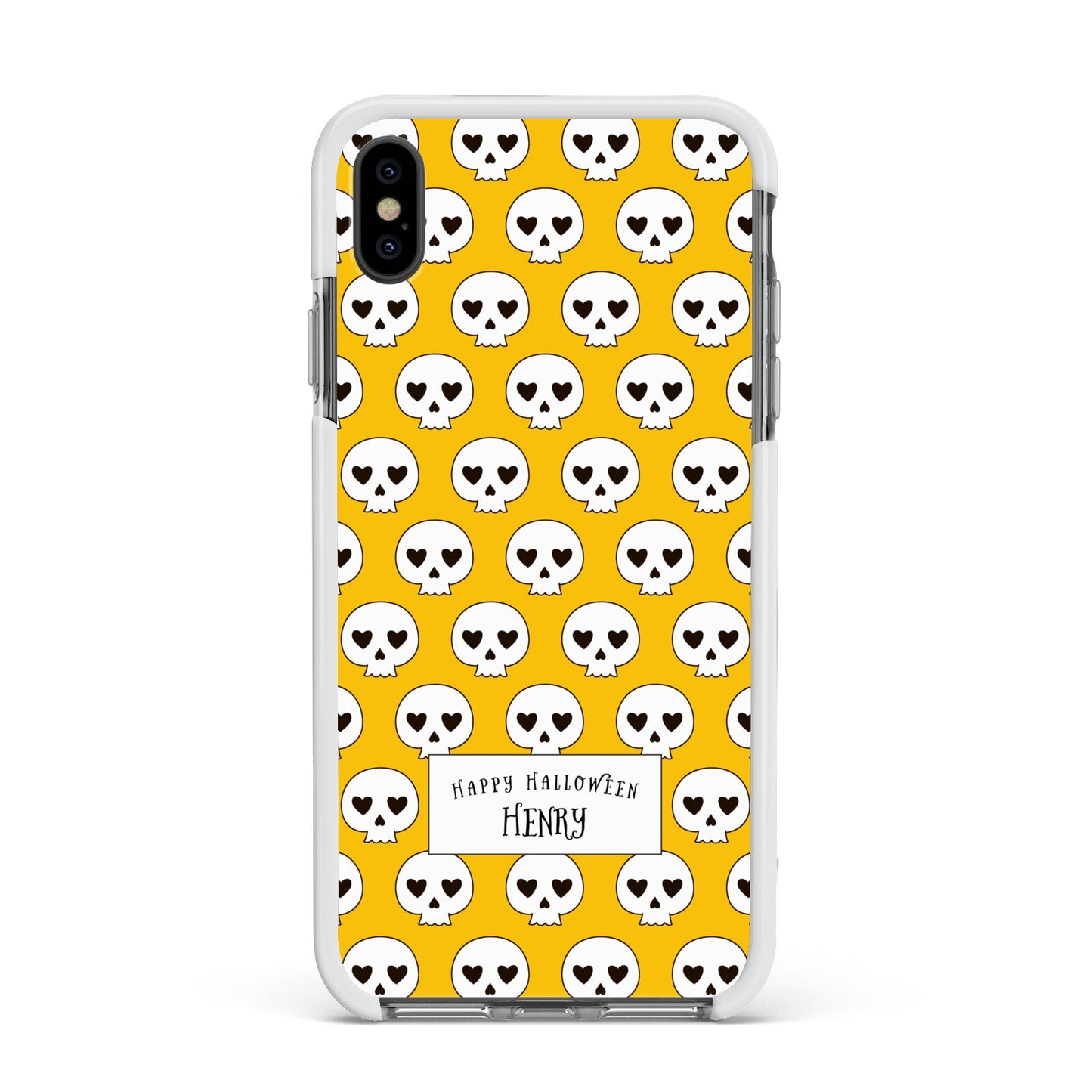 Personalised Halloween Heart Skulls Apple iPhone Xs Max Impact Case White Edge on Black Phone