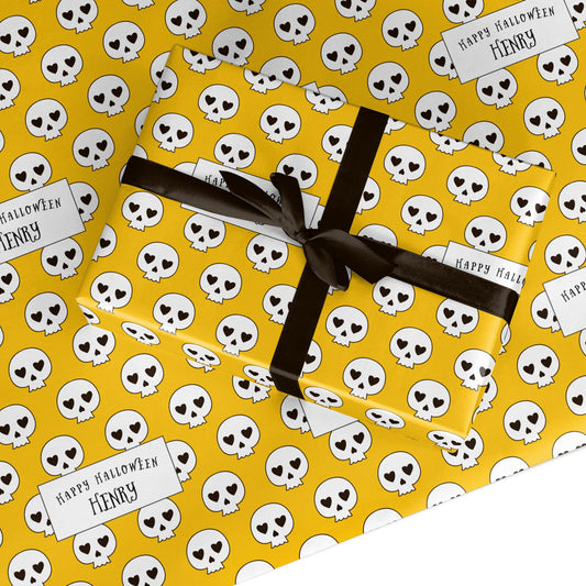 Personalised Halloween Heart Skulls Custom Wrapping Paper