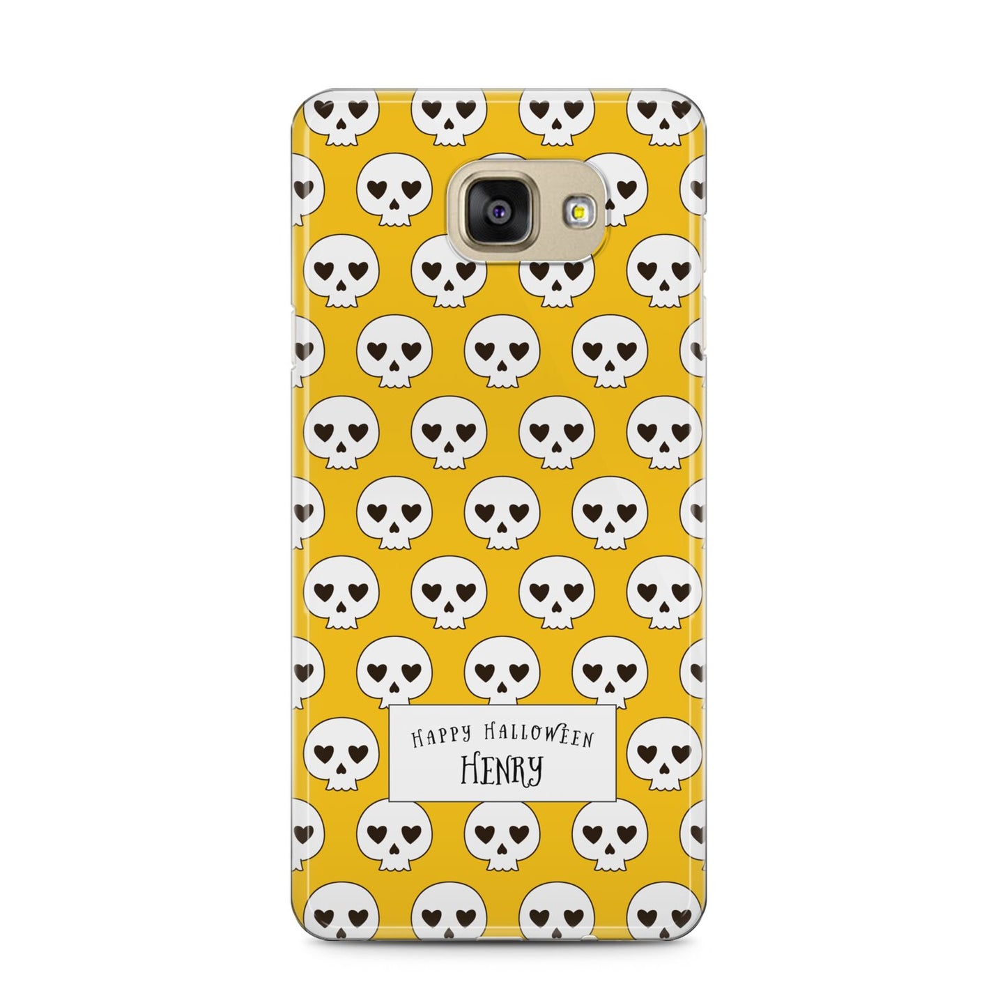 Personalised Halloween Heart Skulls Samsung Galaxy A5 2016 Case on gold phone