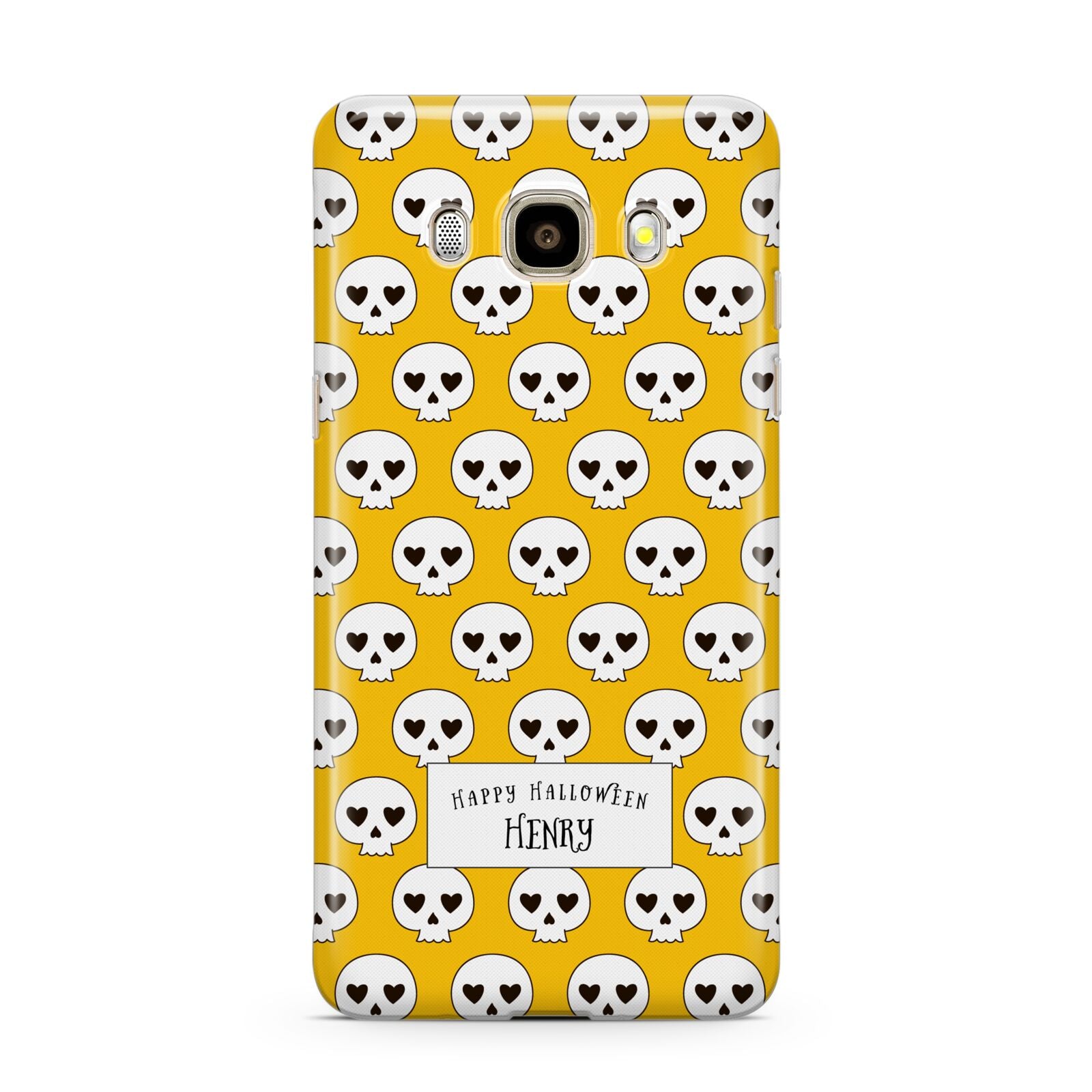 Personalised Halloween Heart Skulls Samsung Galaxy J7 2016 Case on gold phone