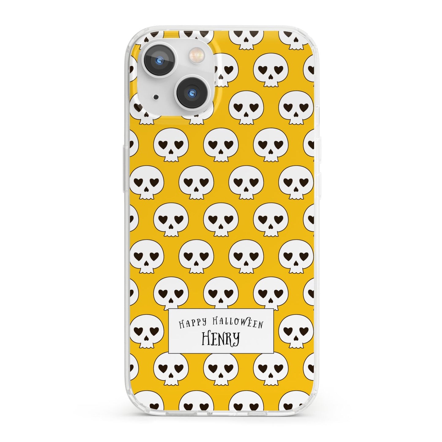 Personalised Halloween Heart Skulls iPhone 13 Clear Bumper Case