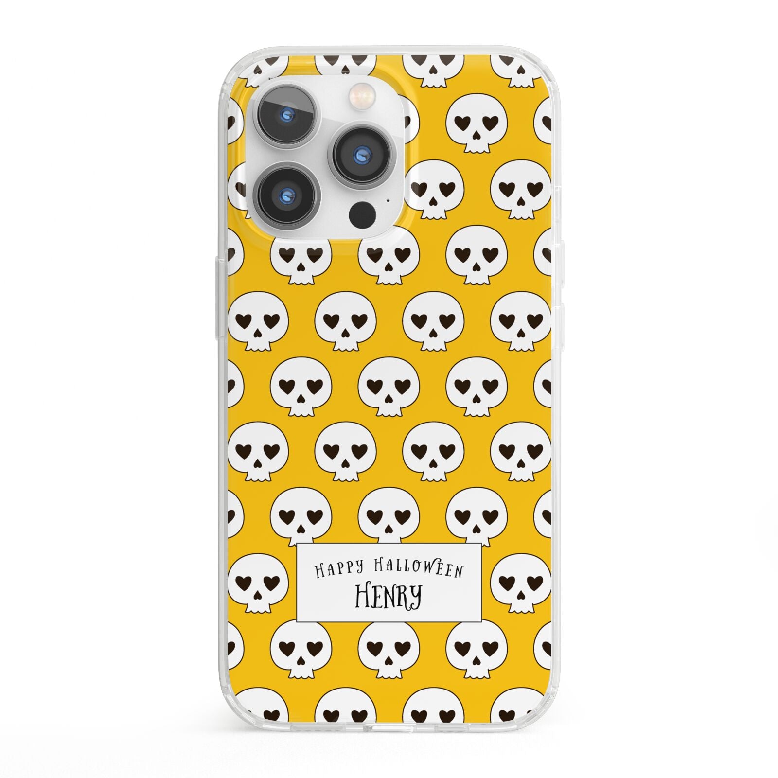 Personalised Halloween Heart Skulls iPhone 13 Pro Clear Bumper Case