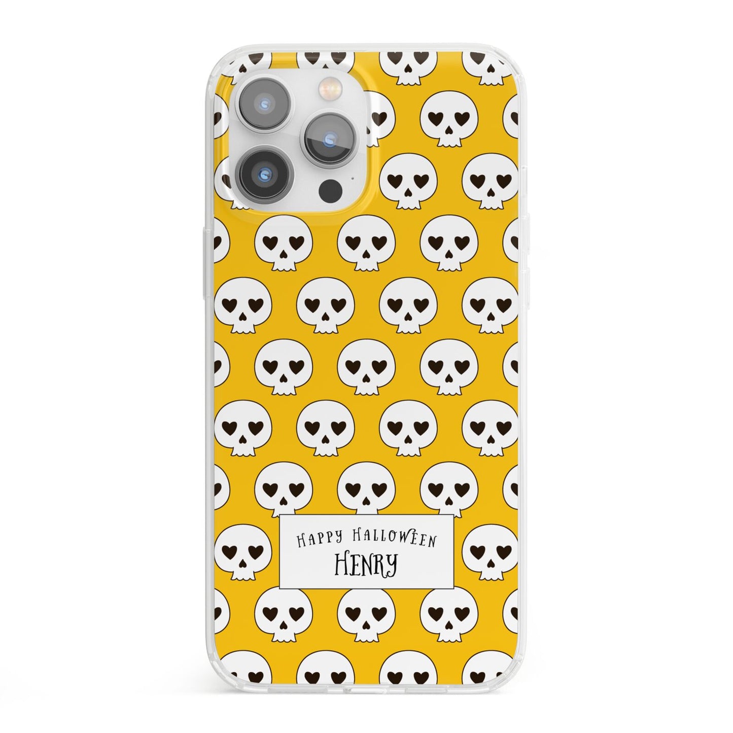 Personalised Halloween Heart Skulls iPhone 13 Pro Max Clear Bumper Case