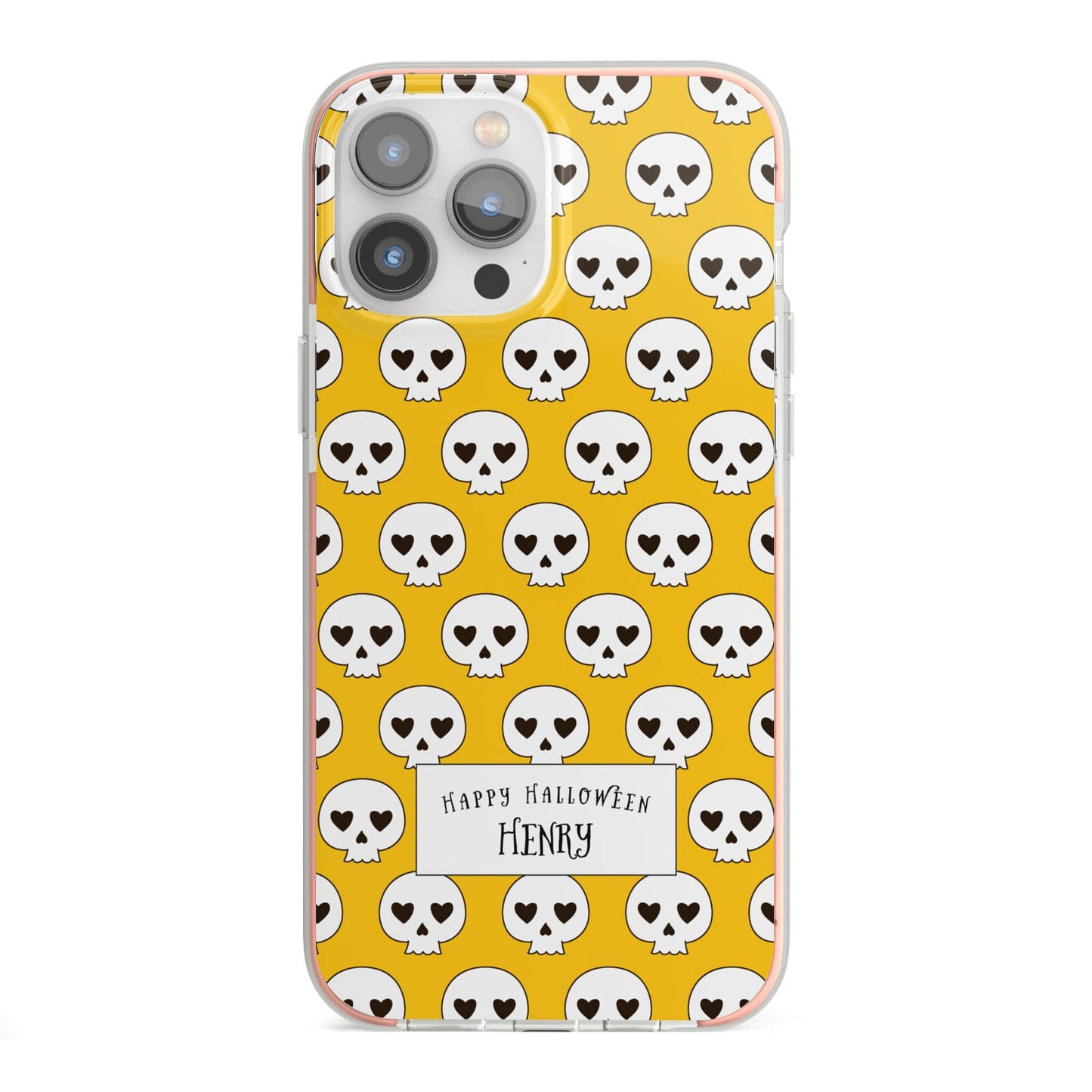 Personalised Halloween Heart Skulls iPhone 13 Pro Max TPU Impact Case with Pink Edges