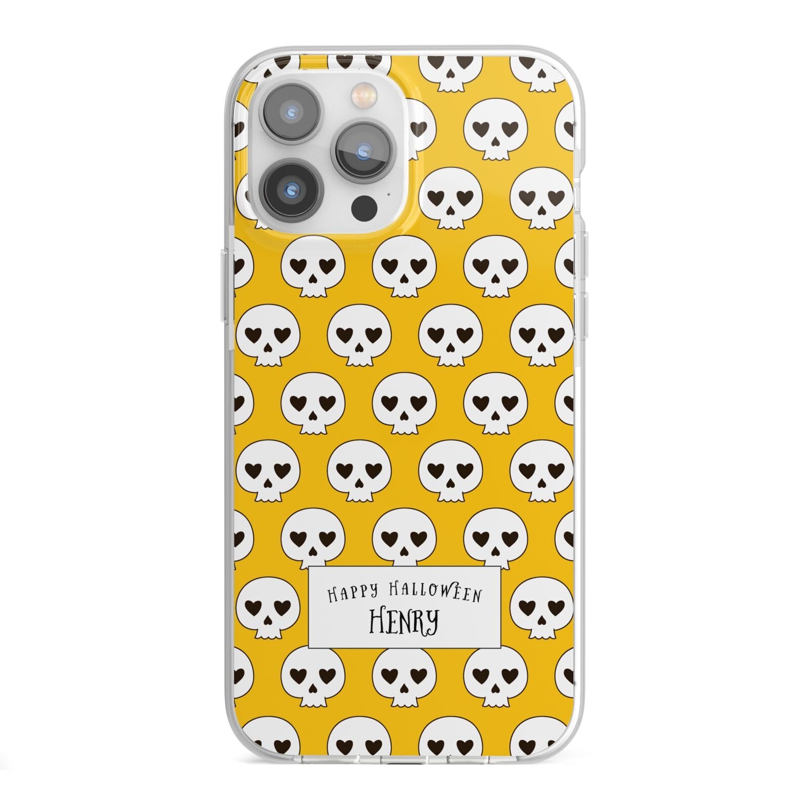 Personalised Halloween Heart Skulls iPhone 13 Pro Max TPU Impact Case with White Edges