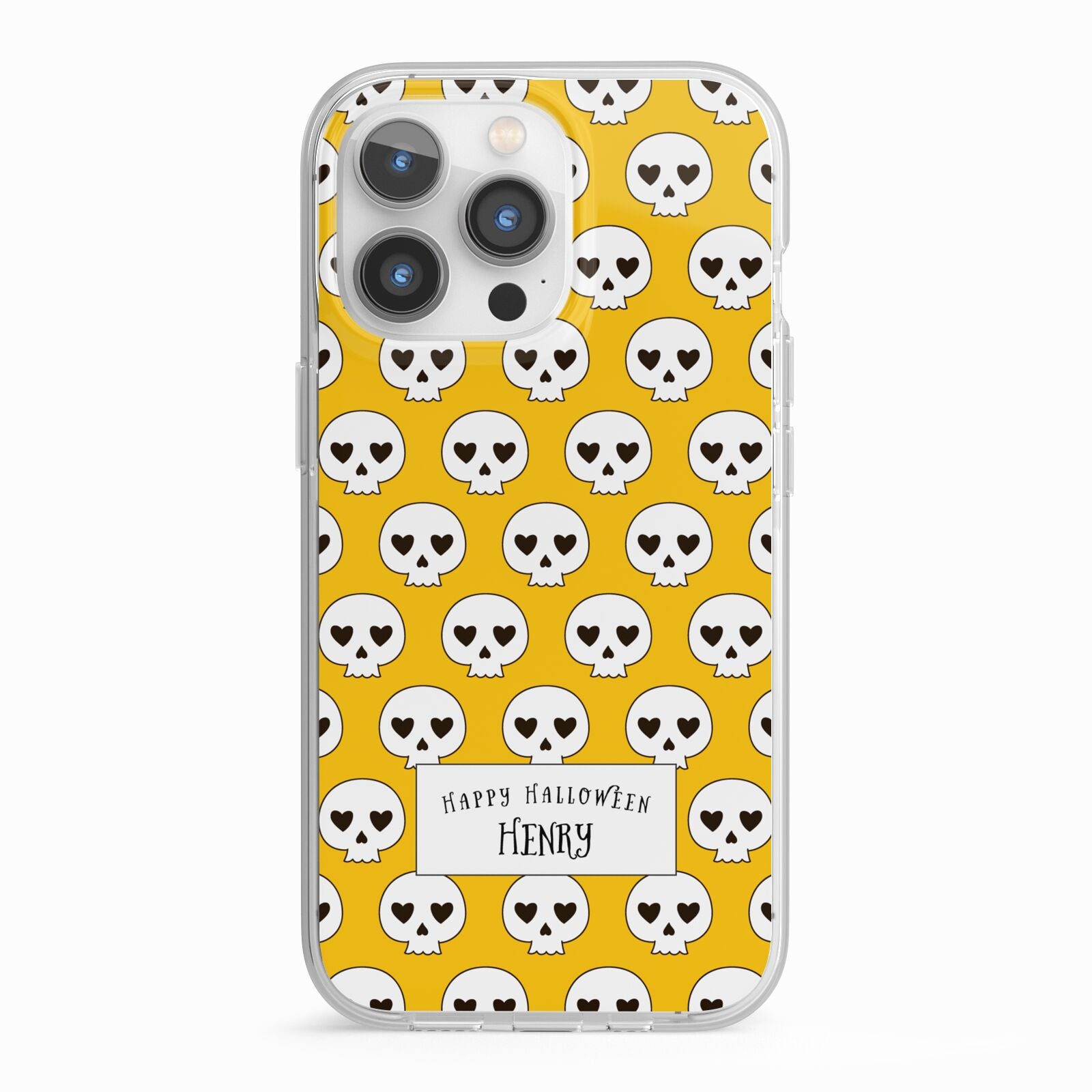 Personalised Halloween Heart Skulls iPhone 13 Pro TPU Impact Case with White Edges