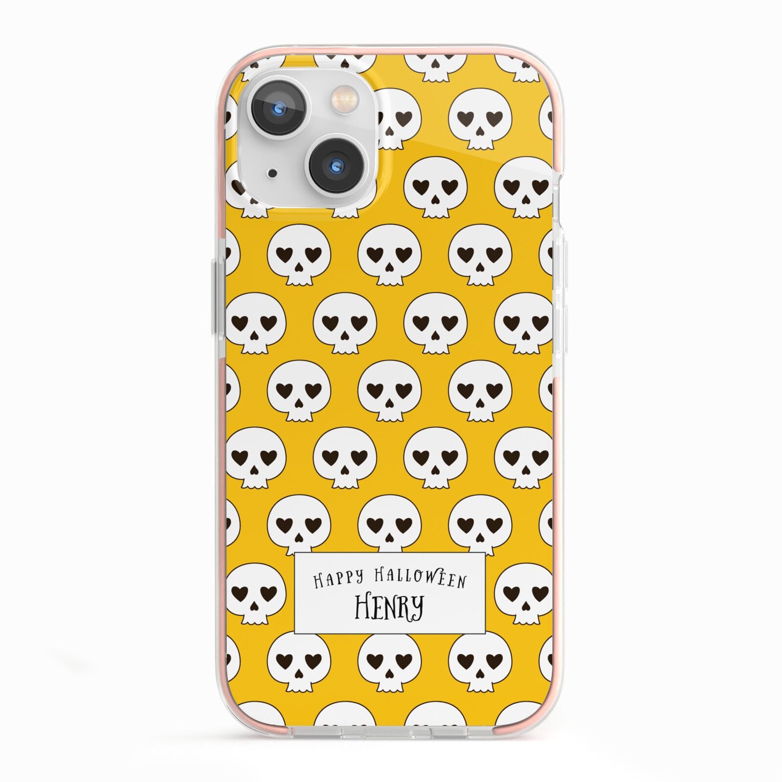 Personalised Halloween Heart Skulls iPhone 13 TPU Impact Case with Pink Edges
