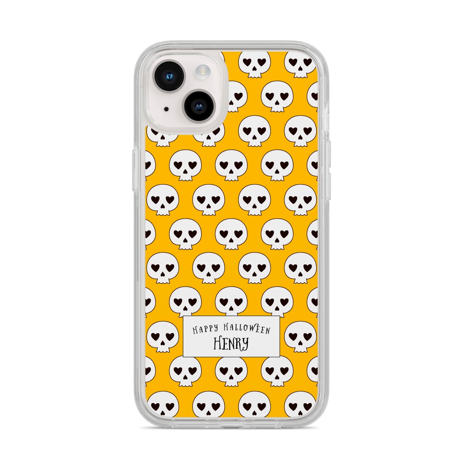 Personalised Halloween Heart Skulls iPhone 14 Plus Clear Tough Case Starlight