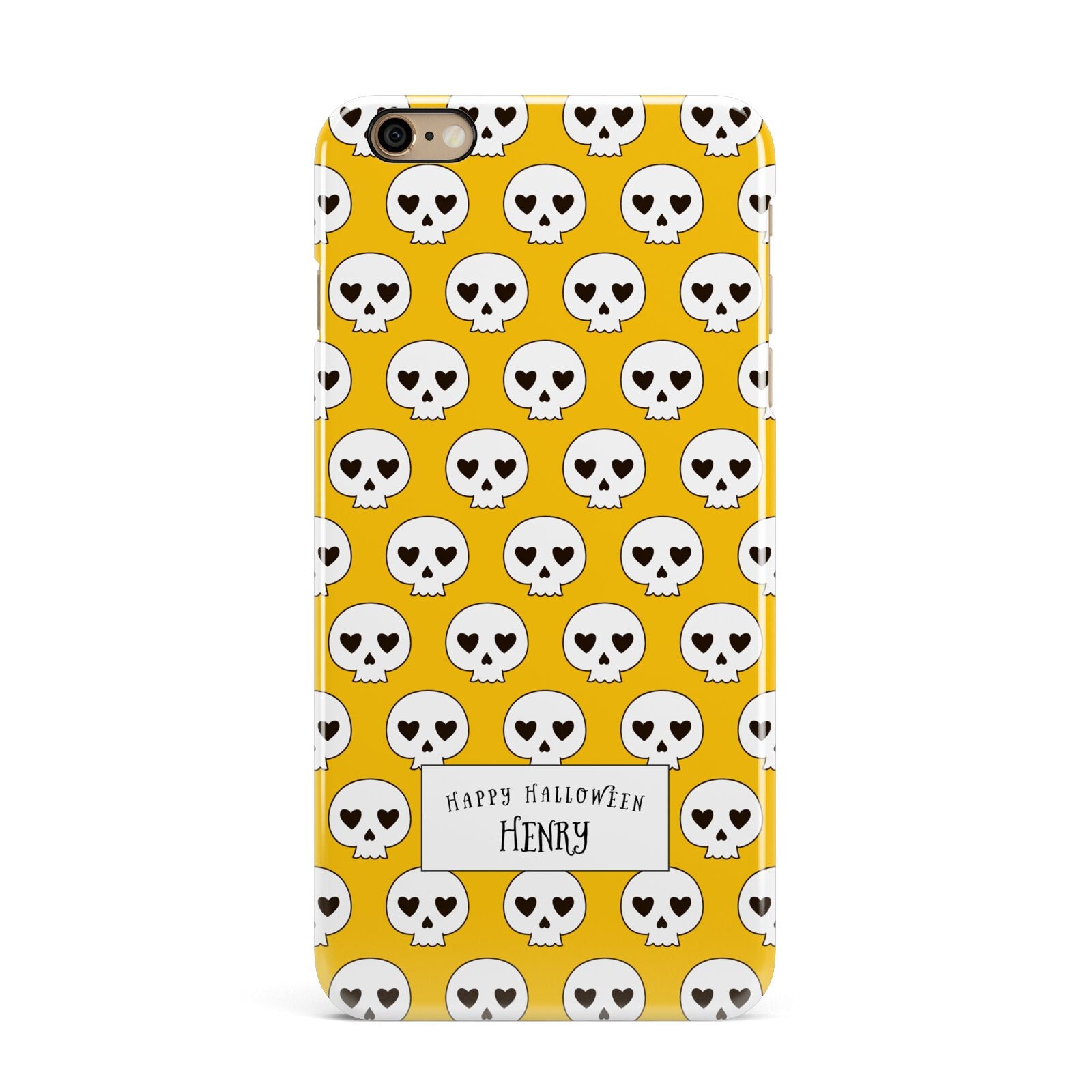 Personalised Halloween Heart Skulls iPhone 6 Plus 3D Snap Case on Gold Phone