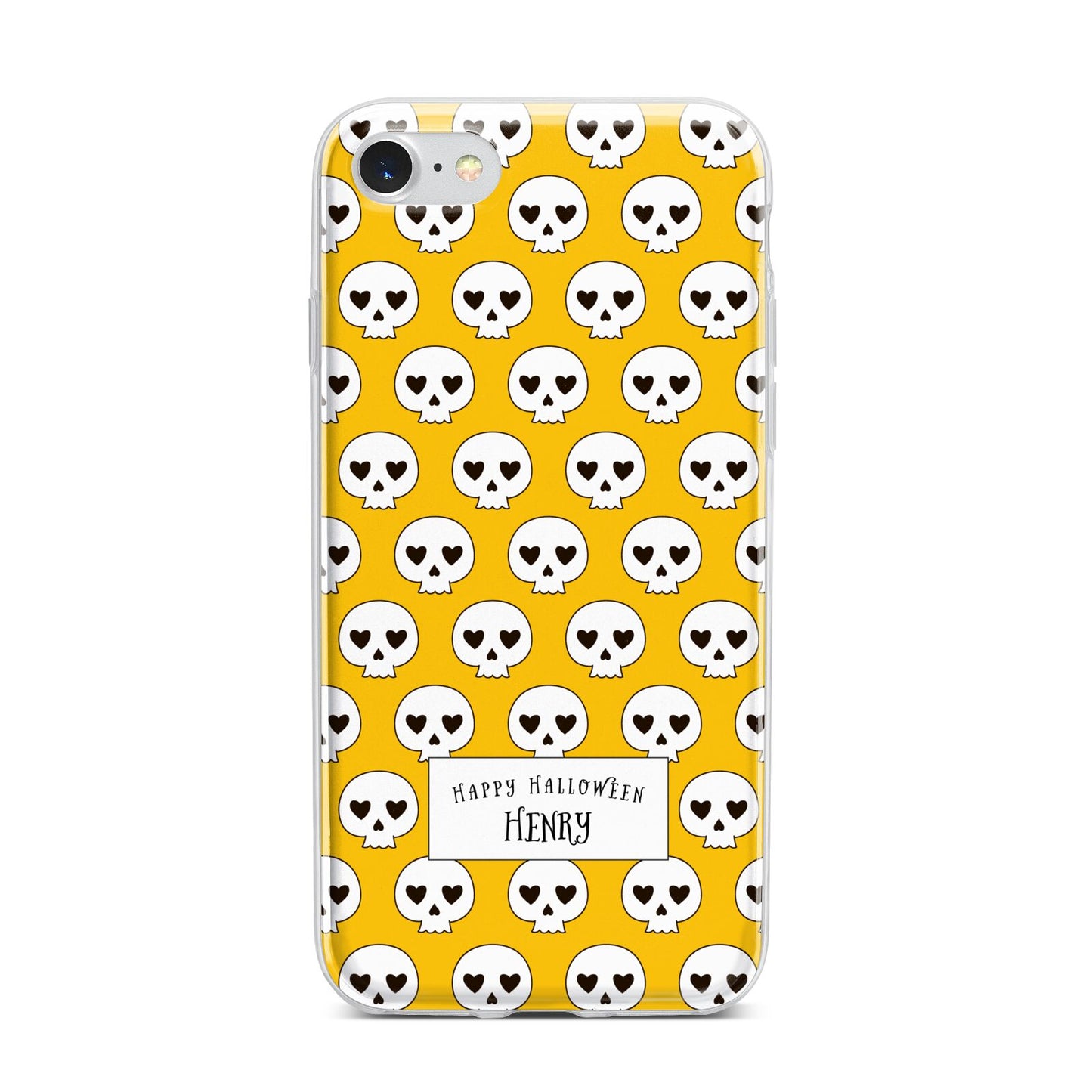 Personalised Halloween Heart Skulls iPhone 7 Bumper Case on Silver iPhone