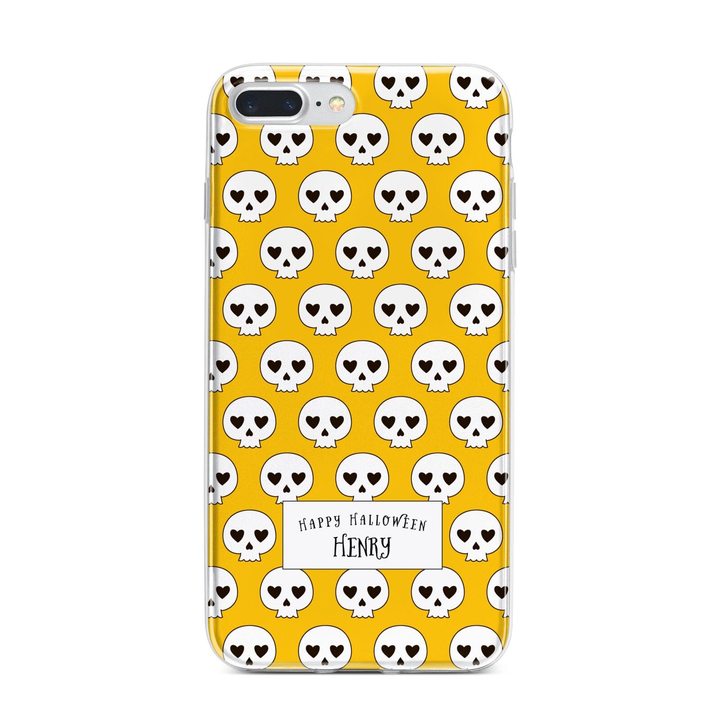 Personalised Halloween Heart Skulls iPhone 7 Plus Bumper Case on Silver iPhone