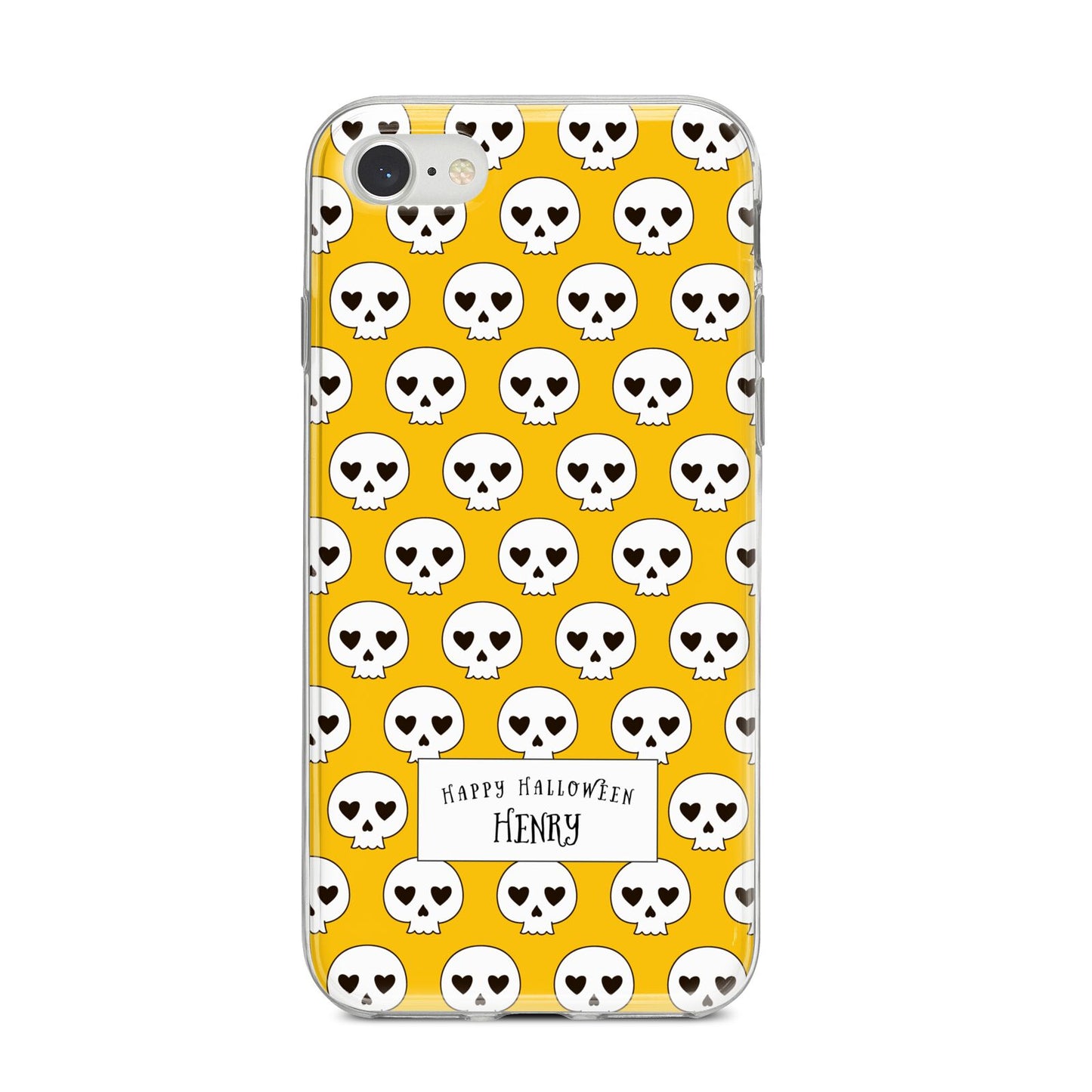 Personalised Halloween Heart Skulls iPhone 8 Bumper Case on Silver iPhone