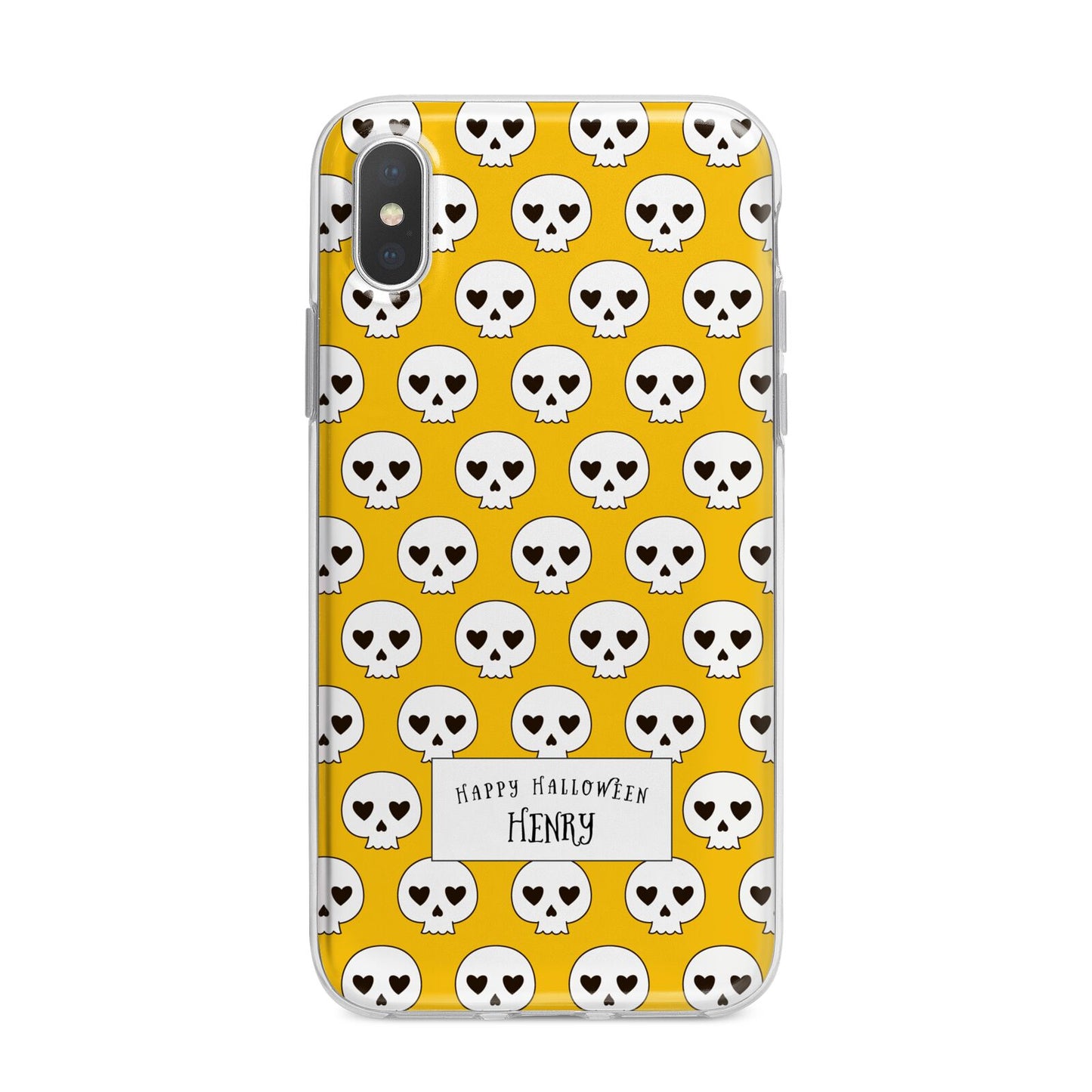 Personalised Halloween Heart Skulls iPhone X Bumper Case on Silver iPhone Alternative Image 1