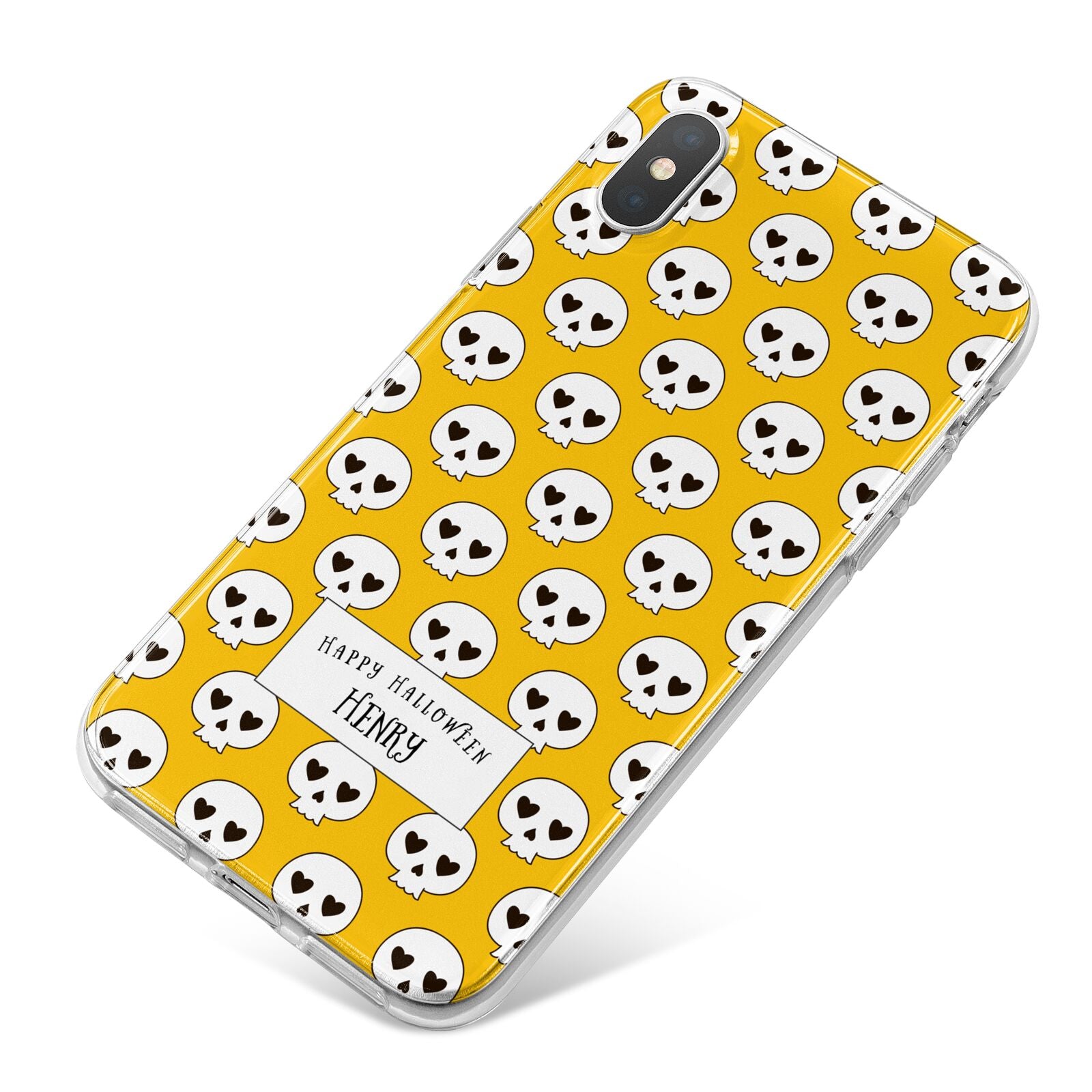 Personalised Halloween Heart Skulls iPhone X Bumper Case on Silver iPhone
