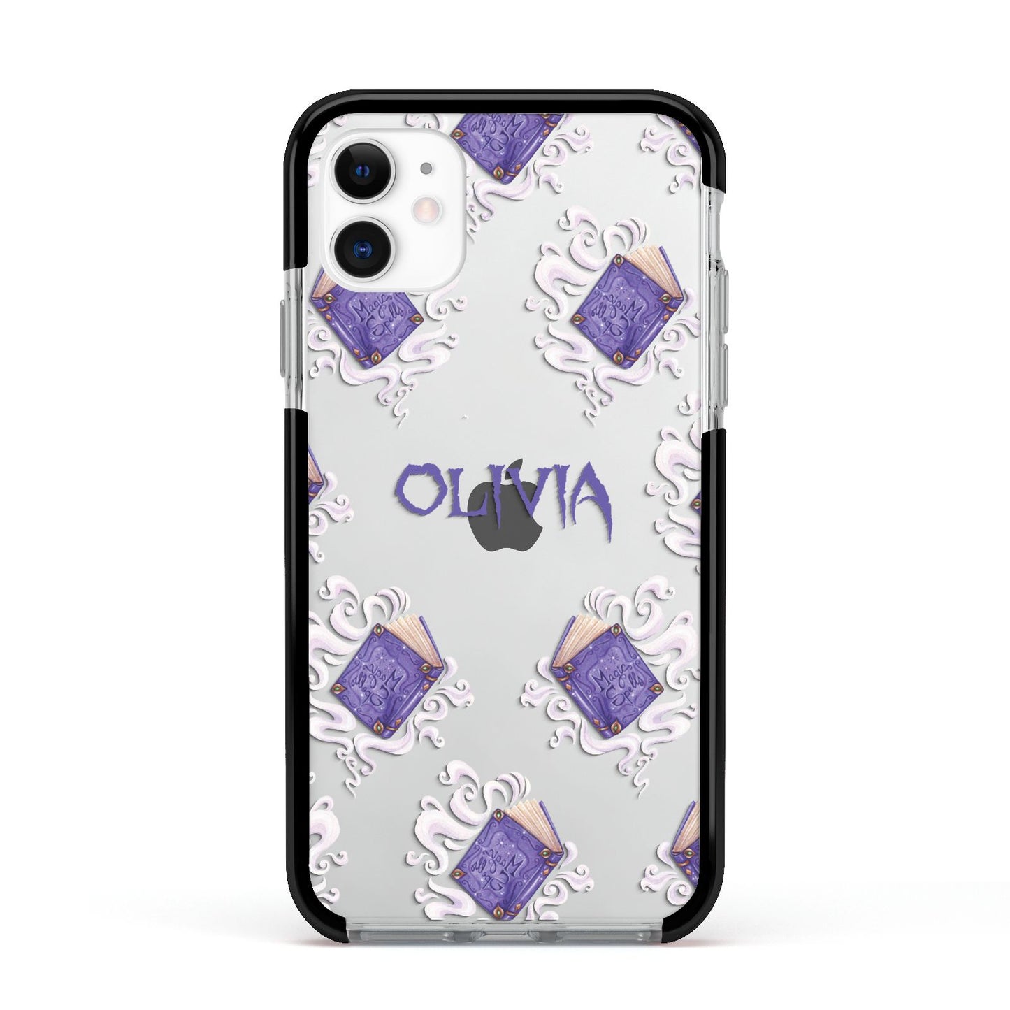 Personalised Halloween Magic Spell Apple iPhone 11 in White with Black Impact Case