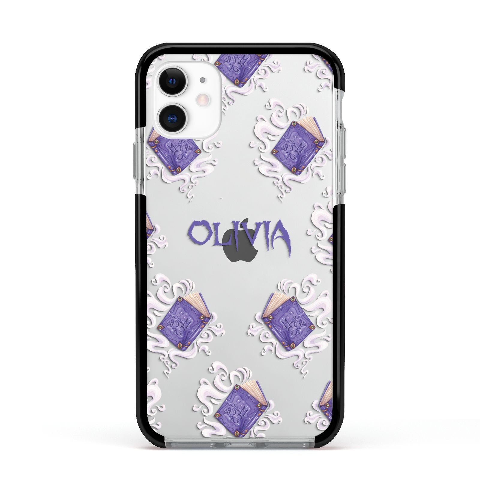 Personalised Halloween Magic Spell Apple iPhone 11 in White with Black Impact Case