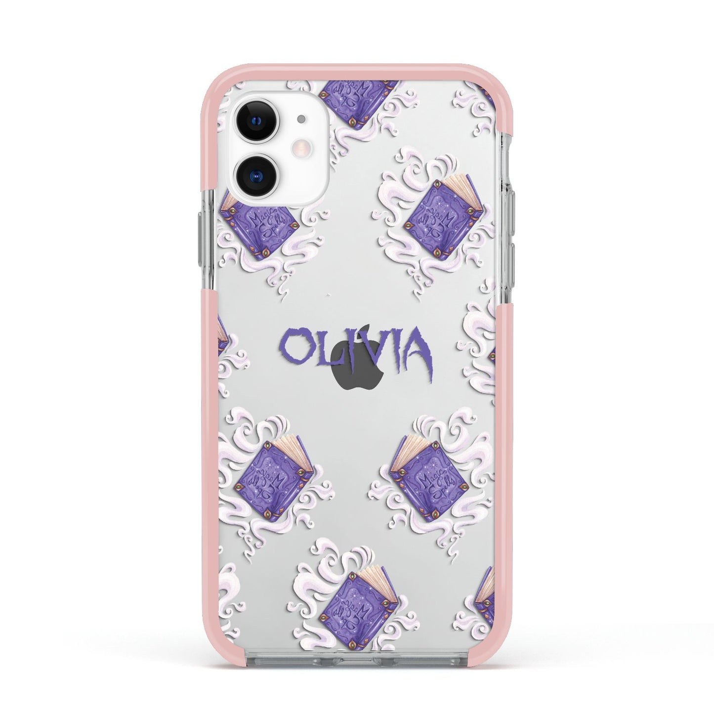 Personalised Halloween Magic Spell Apple iPhone 11 in White with Pink Impact Case