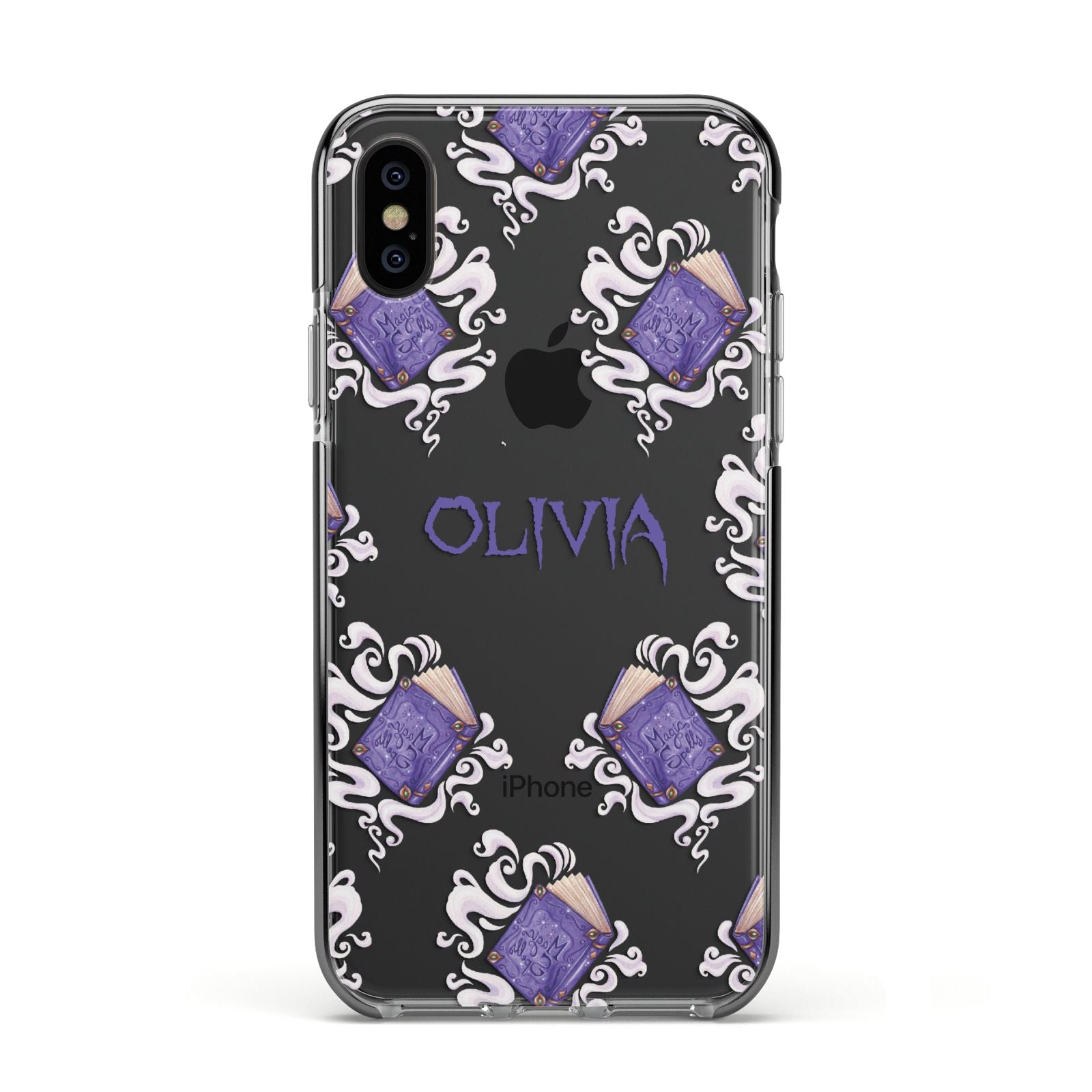 Personalised Halloween Magic Spell Apple iPhone Xs Impact Case Black Edge on Black Phone