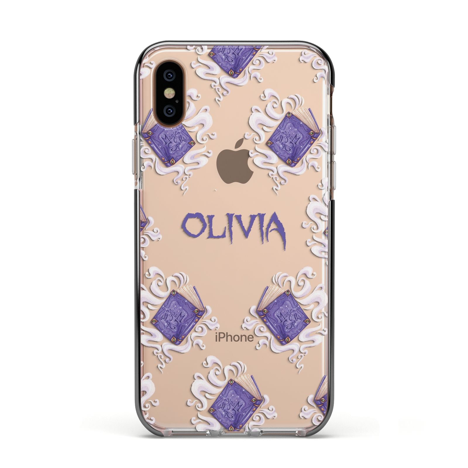 Personalised Halloween Magic Spell Apple iPhone Xs Impact Case Black Edge on Gold Phone