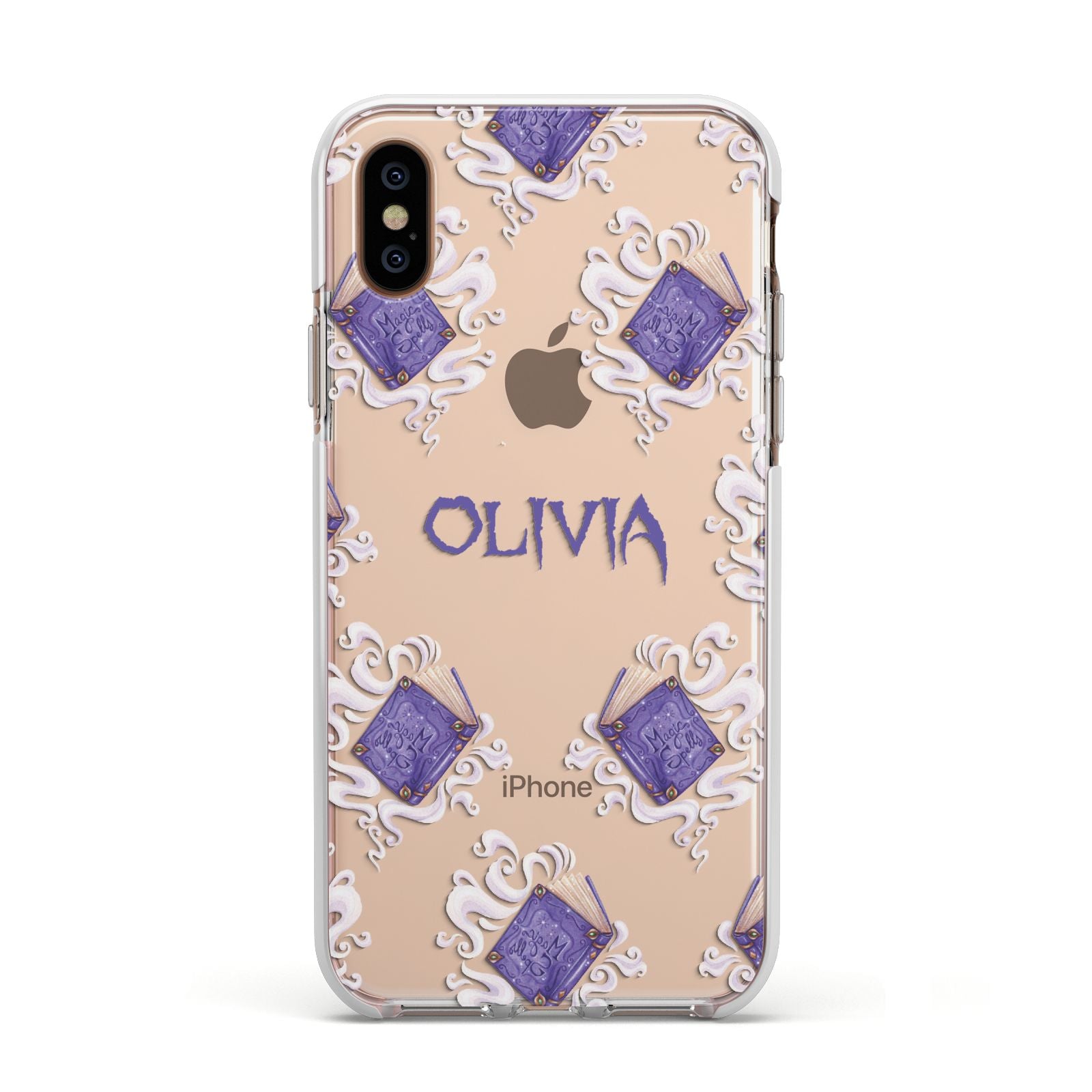 Personalised Halloween Magic Spell Apple iPhone Xs Impact Case White Edge on Gold Phone