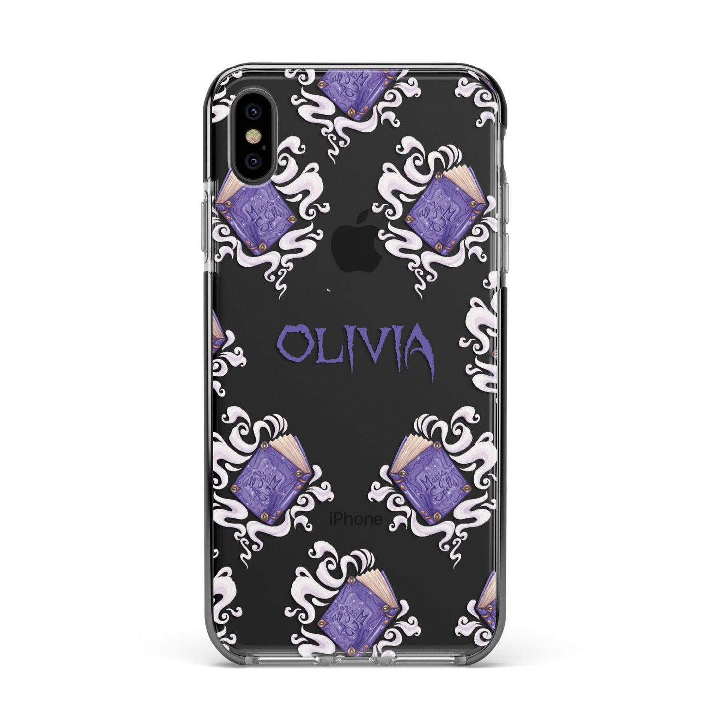 Personalised Halloween Magic Spell Apple iPhone Xs Max Impact Case Black Edge on Black Phone
