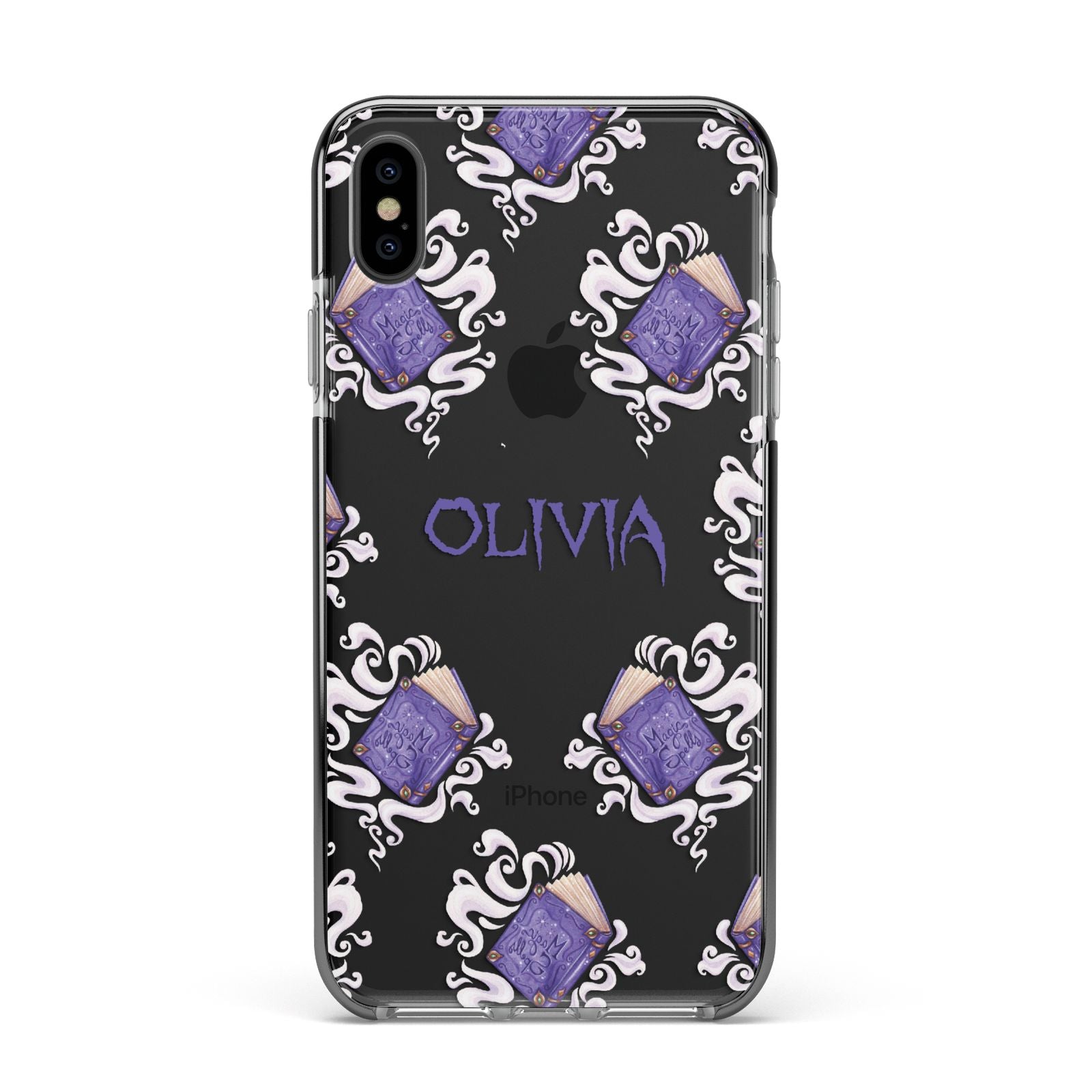 Personalised Halloween Magic Spell Apple iPhone Xs Max Impact Case Black Edge on Black Phone