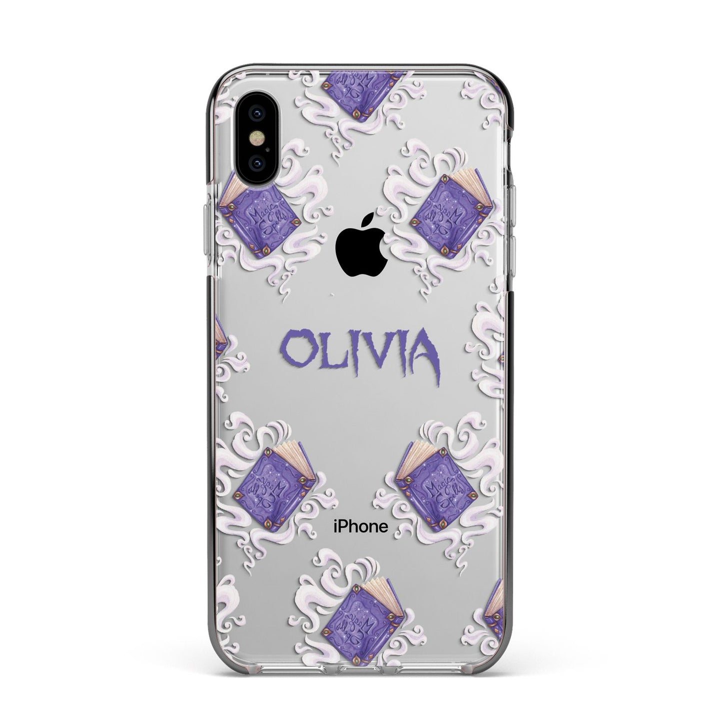 Personalised Halloween Magic Spell Apple iPhone Xs Max Impact Case Black Edge on Silver Phone