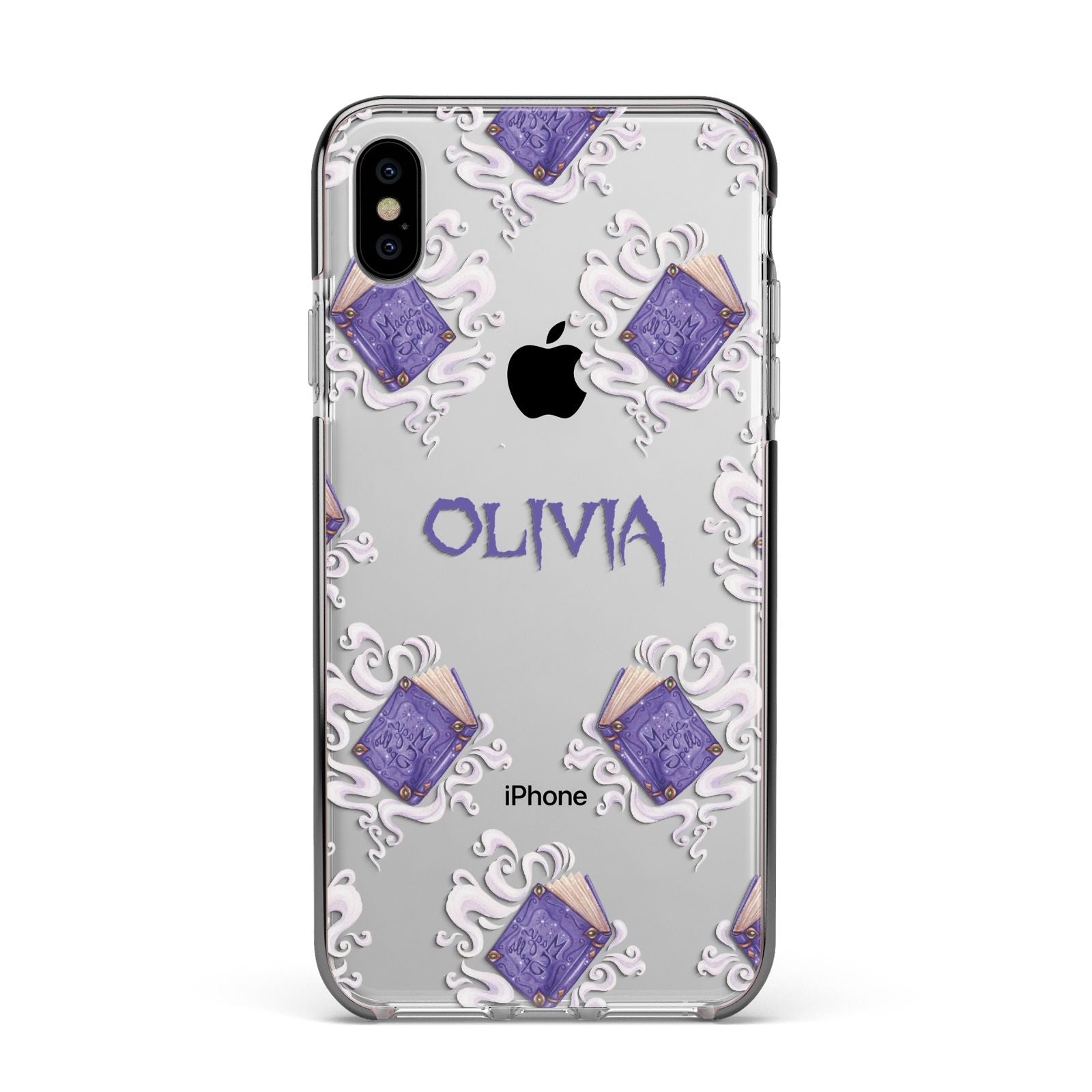 Personalised Halloween Magic Spell Apple iPhone Xs Max Impact Case Black Edge on Silver Phone