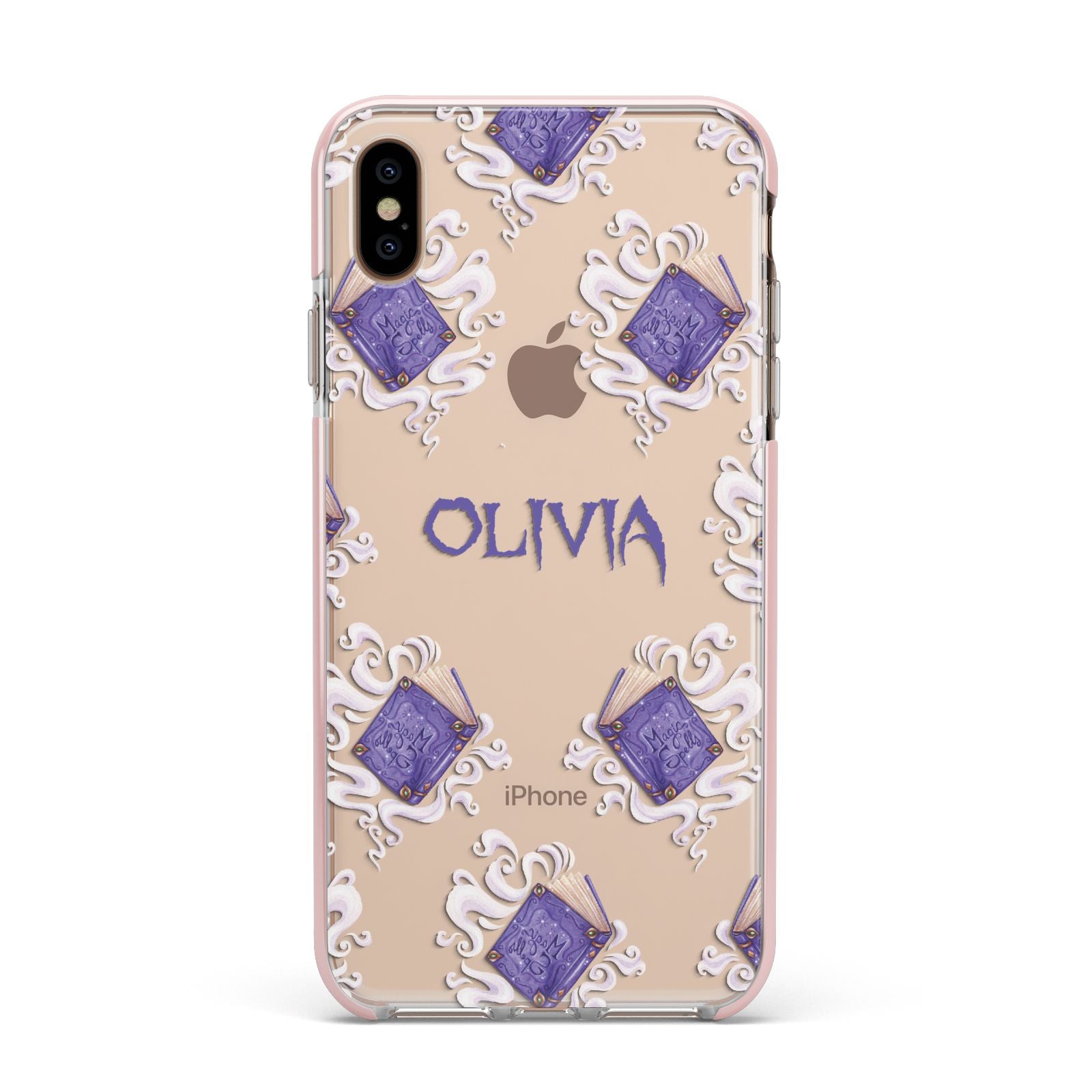 Personalised Halloween Magic Spell Apple iPhone Xs Max Impact Case Pink Edge on Gold Phone
