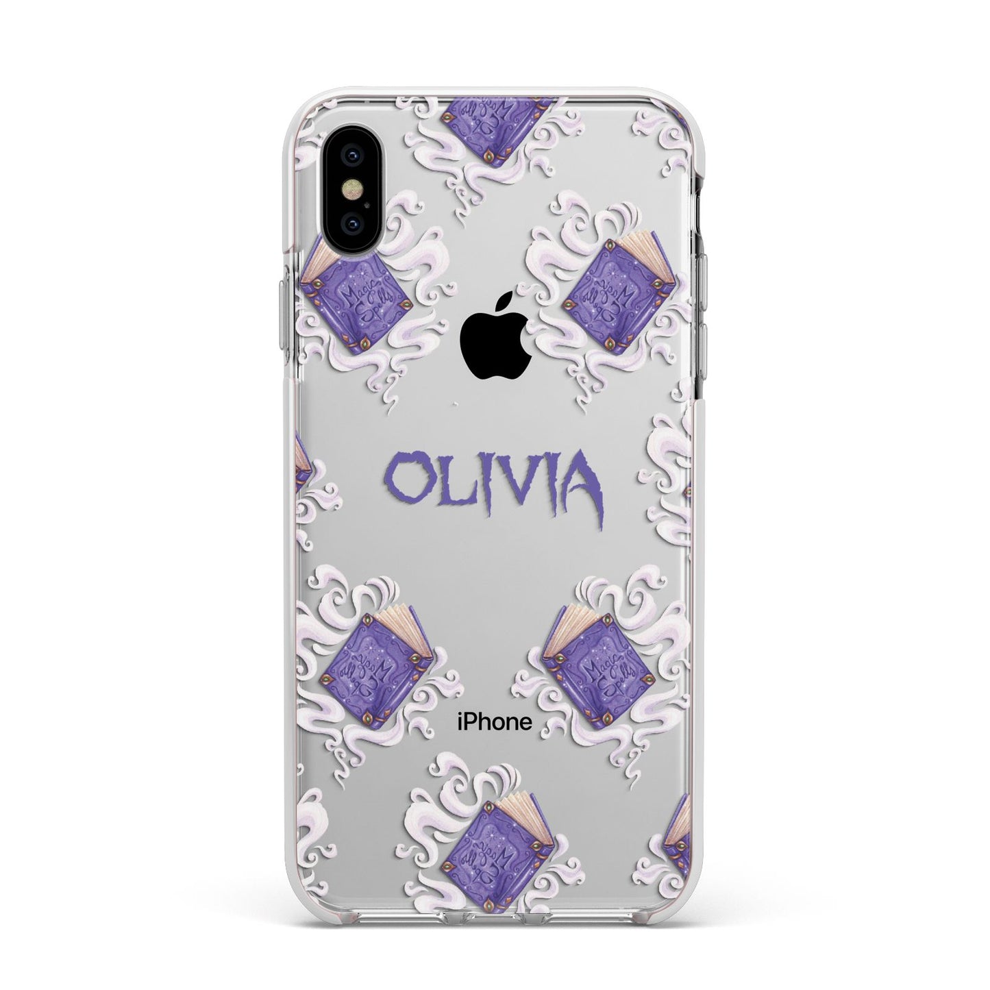 Personalised Halloween Magic Spell Apple iPhone Xs Max Impact Case White Edge on Silver Phone