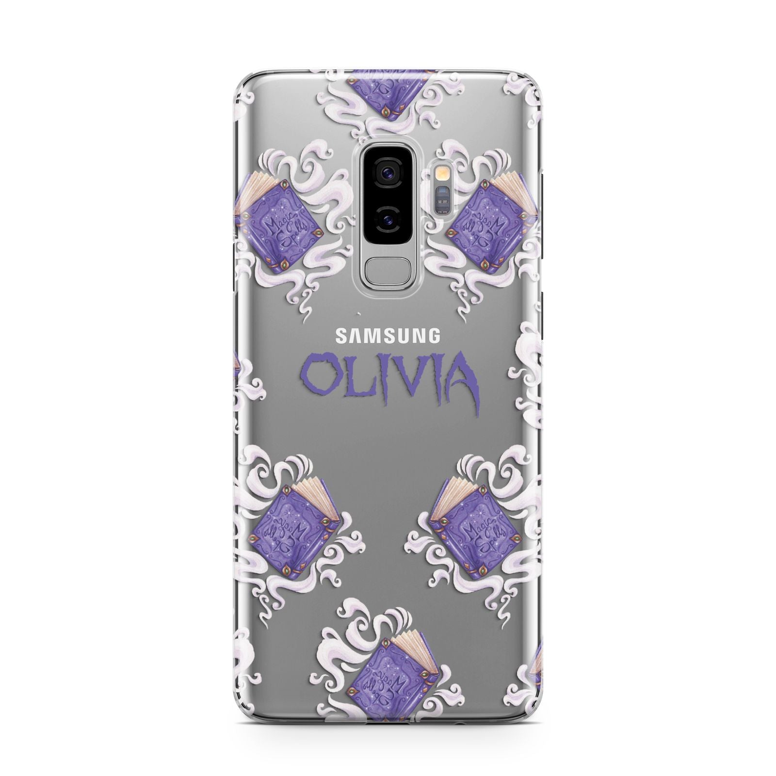 Personalised Halloween Magic Spell Samsung Galaxy S9 Plus Case on Silver phone