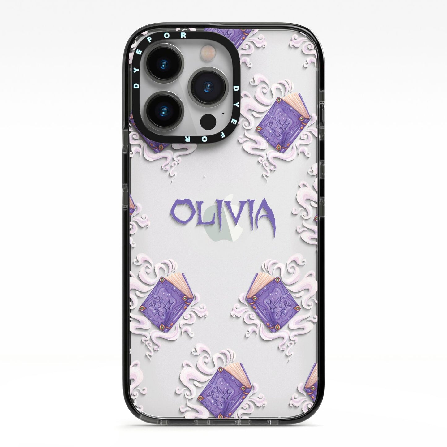 Personalised Halloween Magic Spell iPhone 13 Pro Black Impact Case on Silver phone
