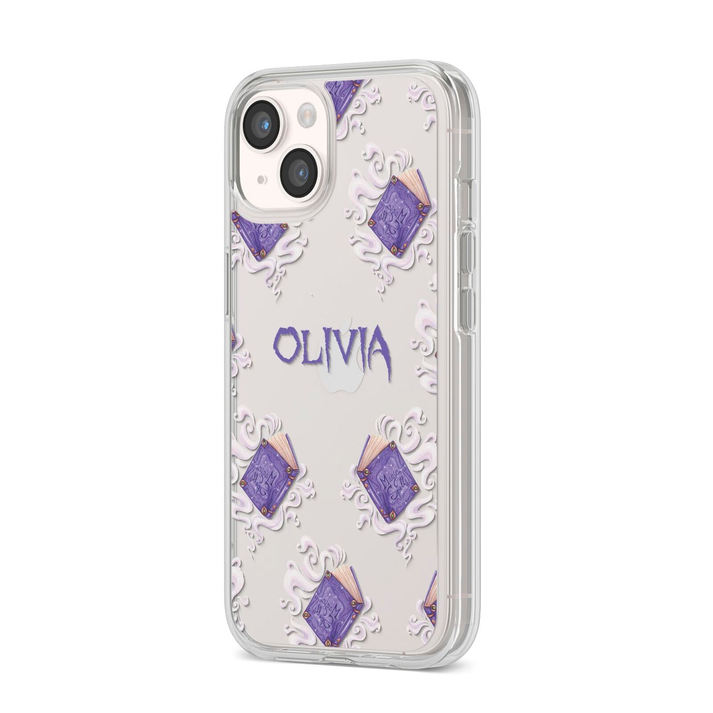 Personalised Halloween Magic Spell iPhone 14 Clear Tough Case Starlight Angled Image