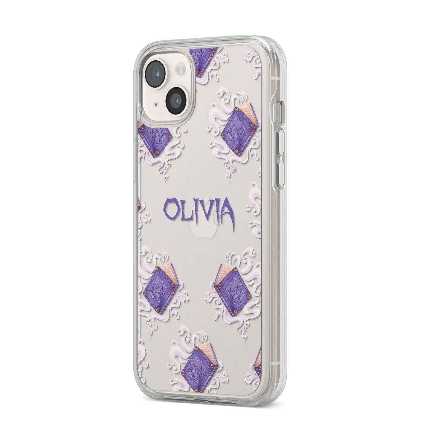 Personalised Halloween Magic Spell iPhone 14 Plus Clear Tough Case Starlight Angled Image