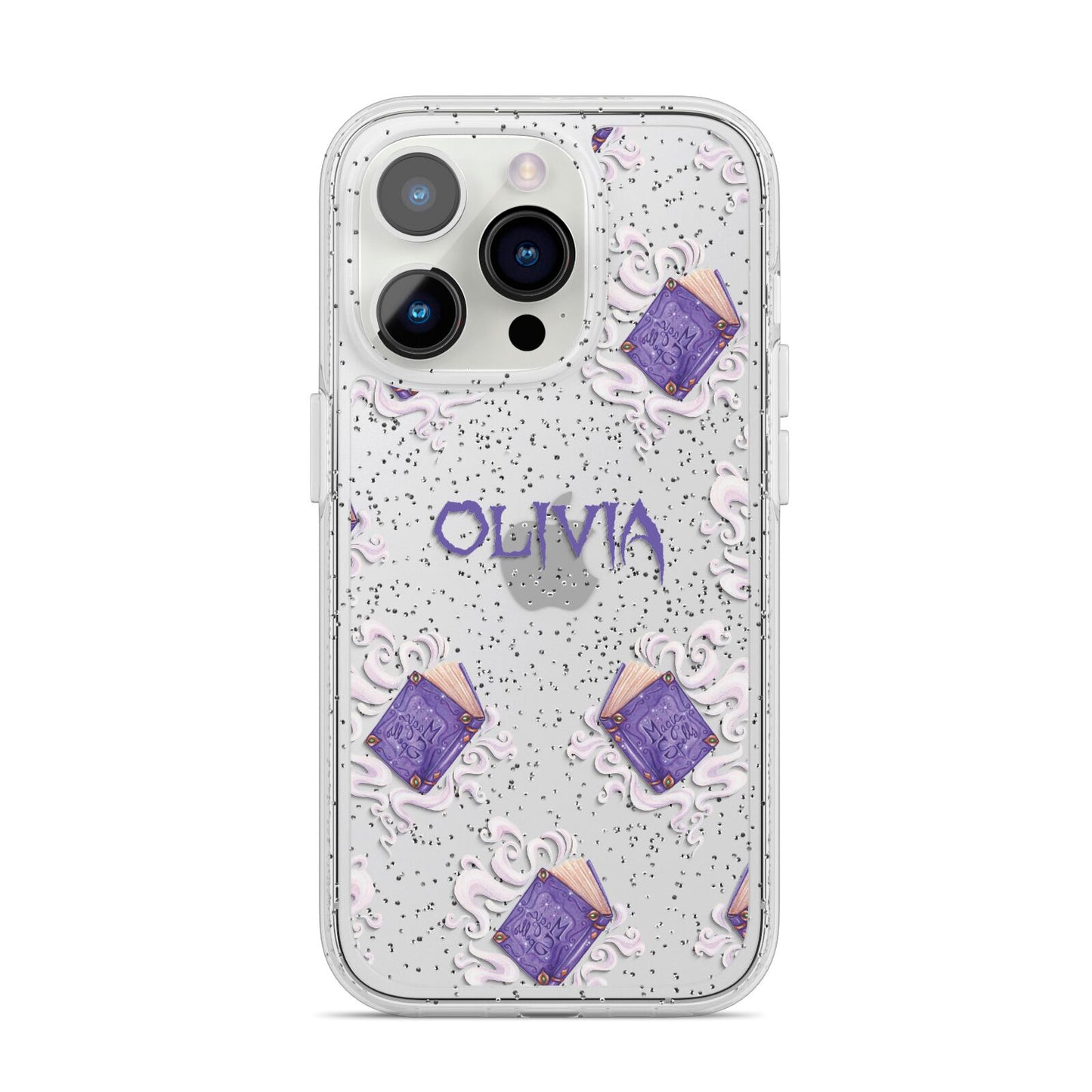 Personalised Halloween Magic Spell iPhone 14 Pro Glitter Tough Case Silver